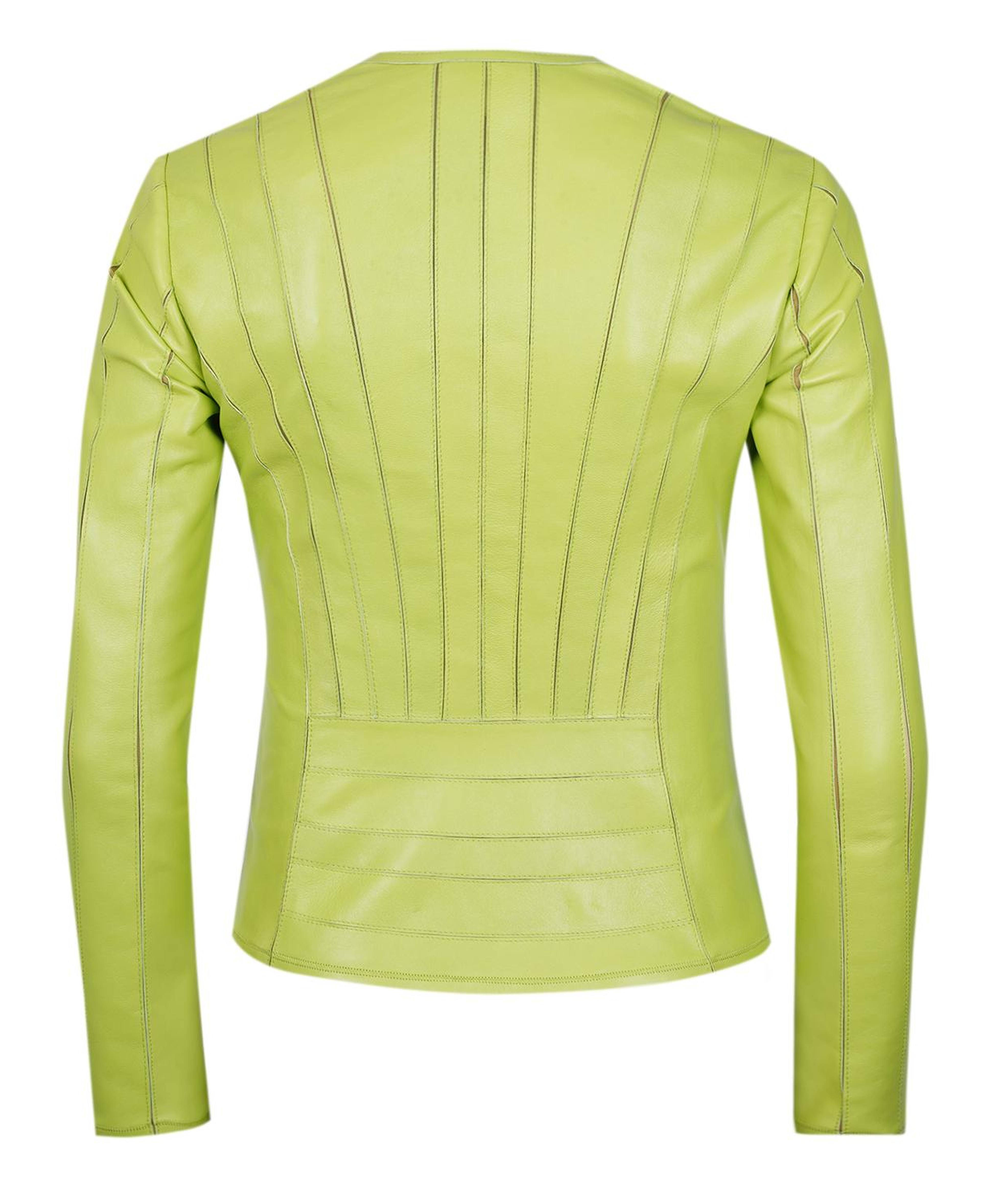 Deundria Yeşil Kadın Fit Panelli Deri Ceket