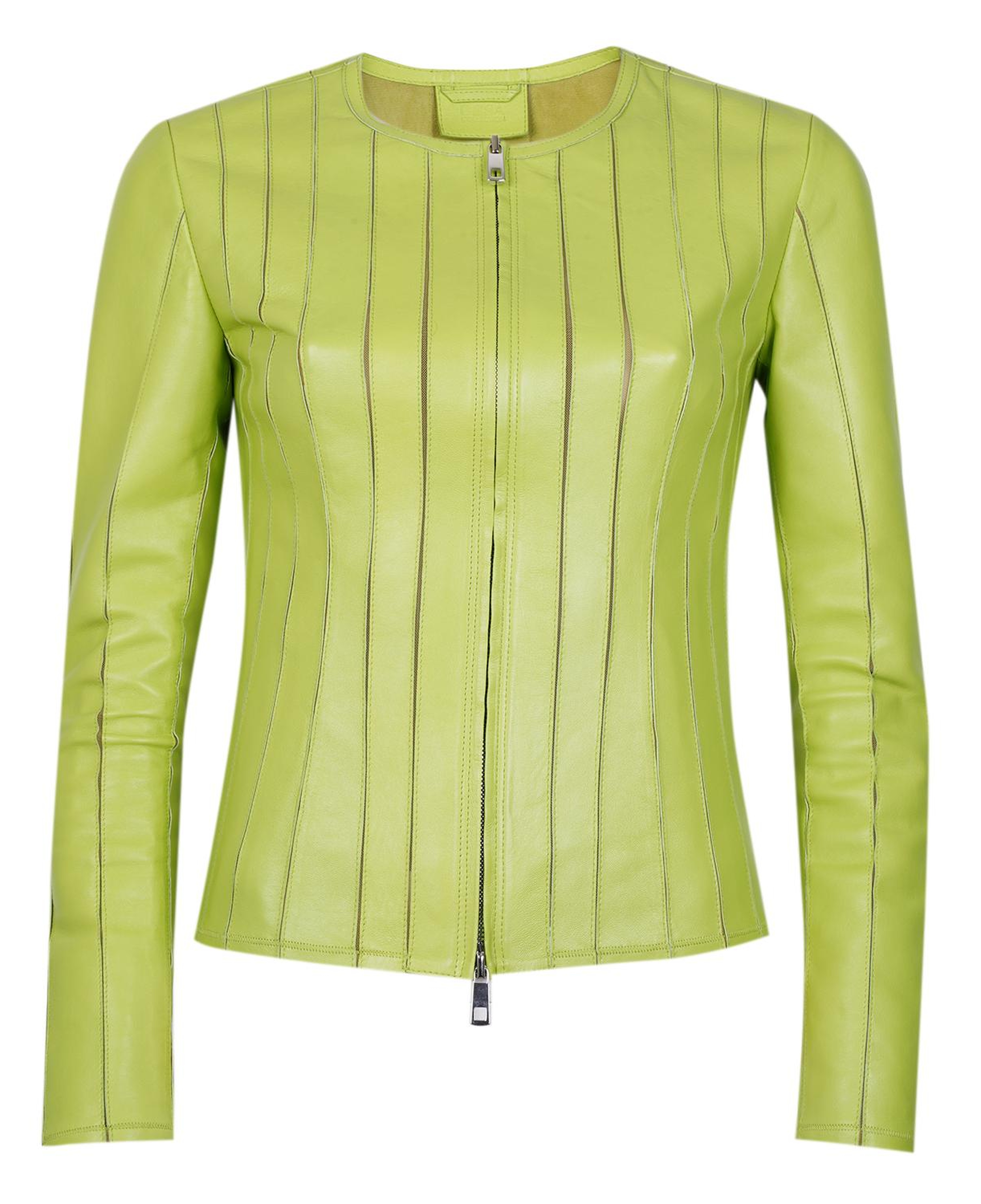 Deundria Yeşil Kadın Fit Panelli Deri Ceket