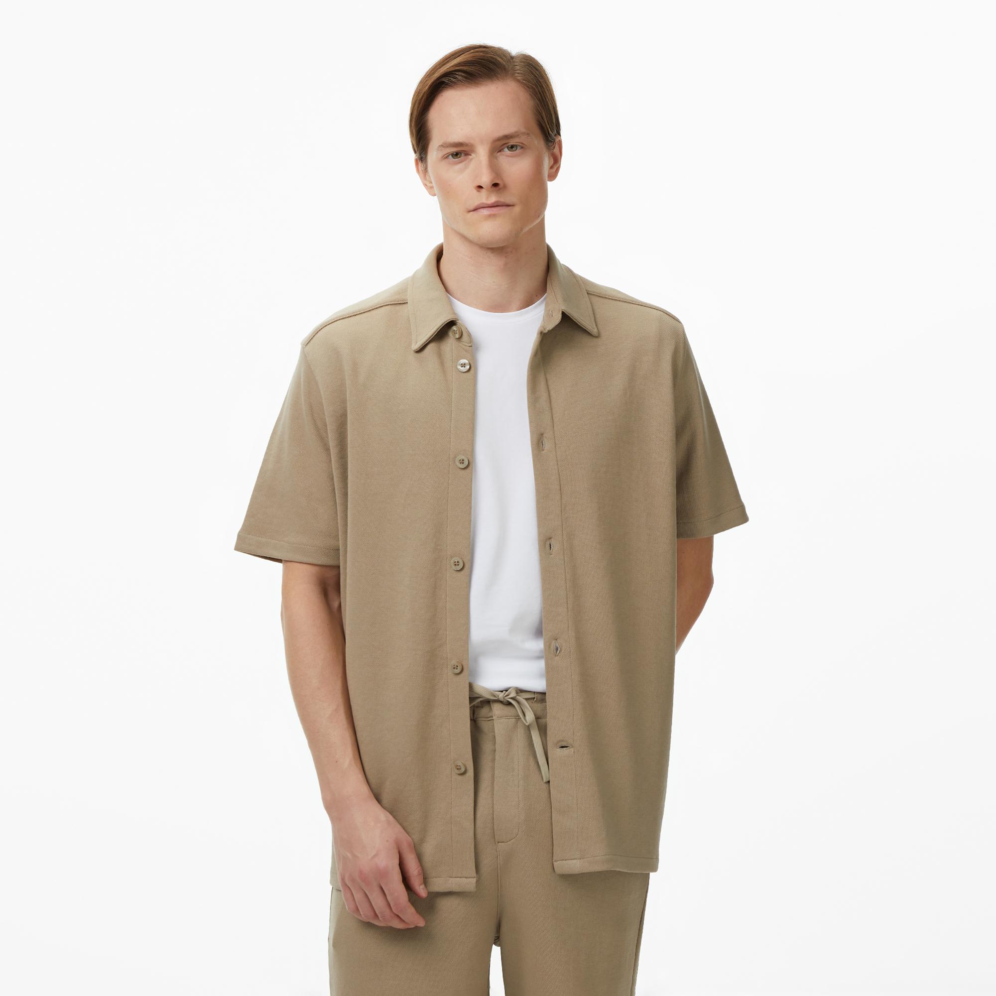 Nautica Erkek Bej Regular Fit Kısa Kollu Gömlek