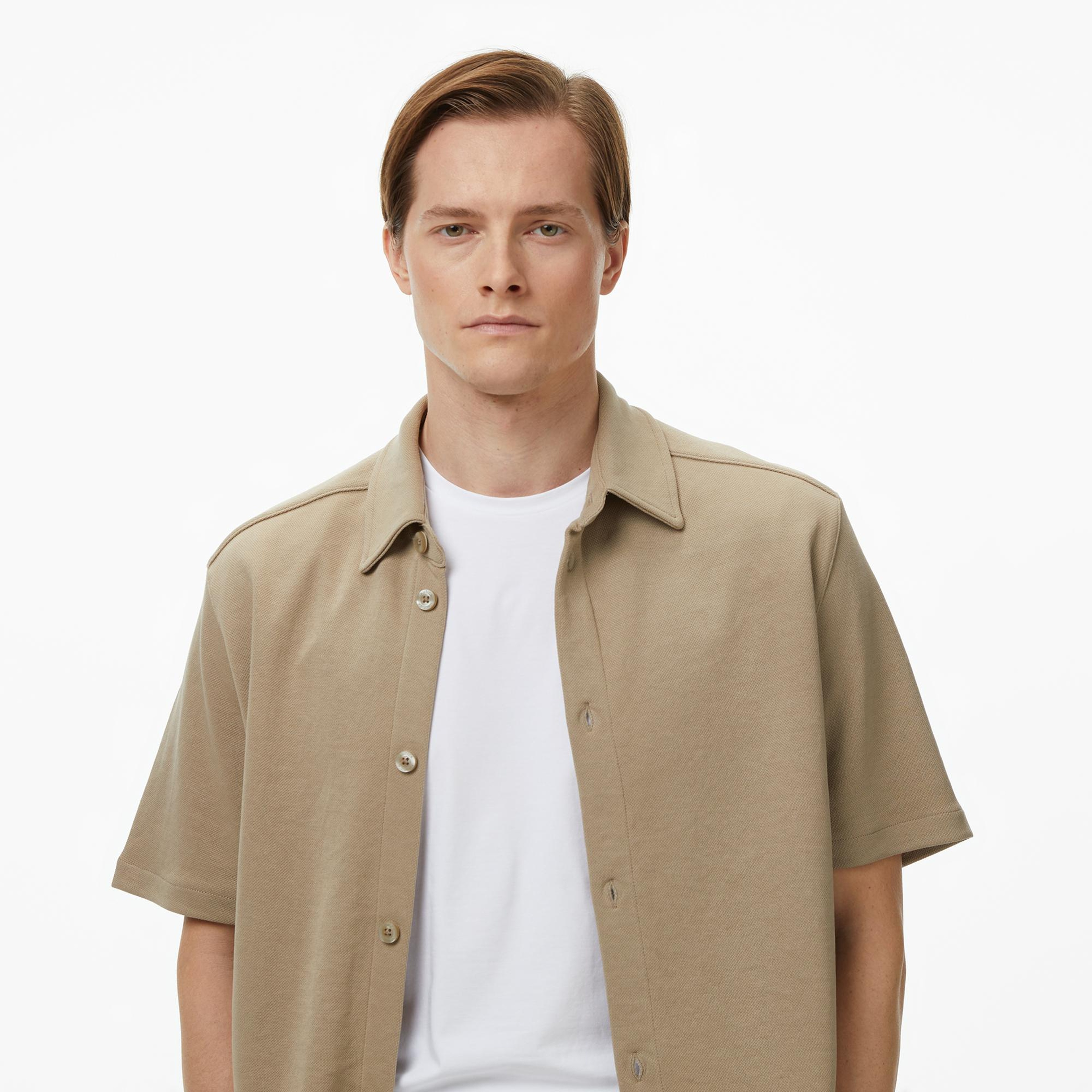 Nautica Erkek Bej Regular Fit Kısa Kollu Gömlek