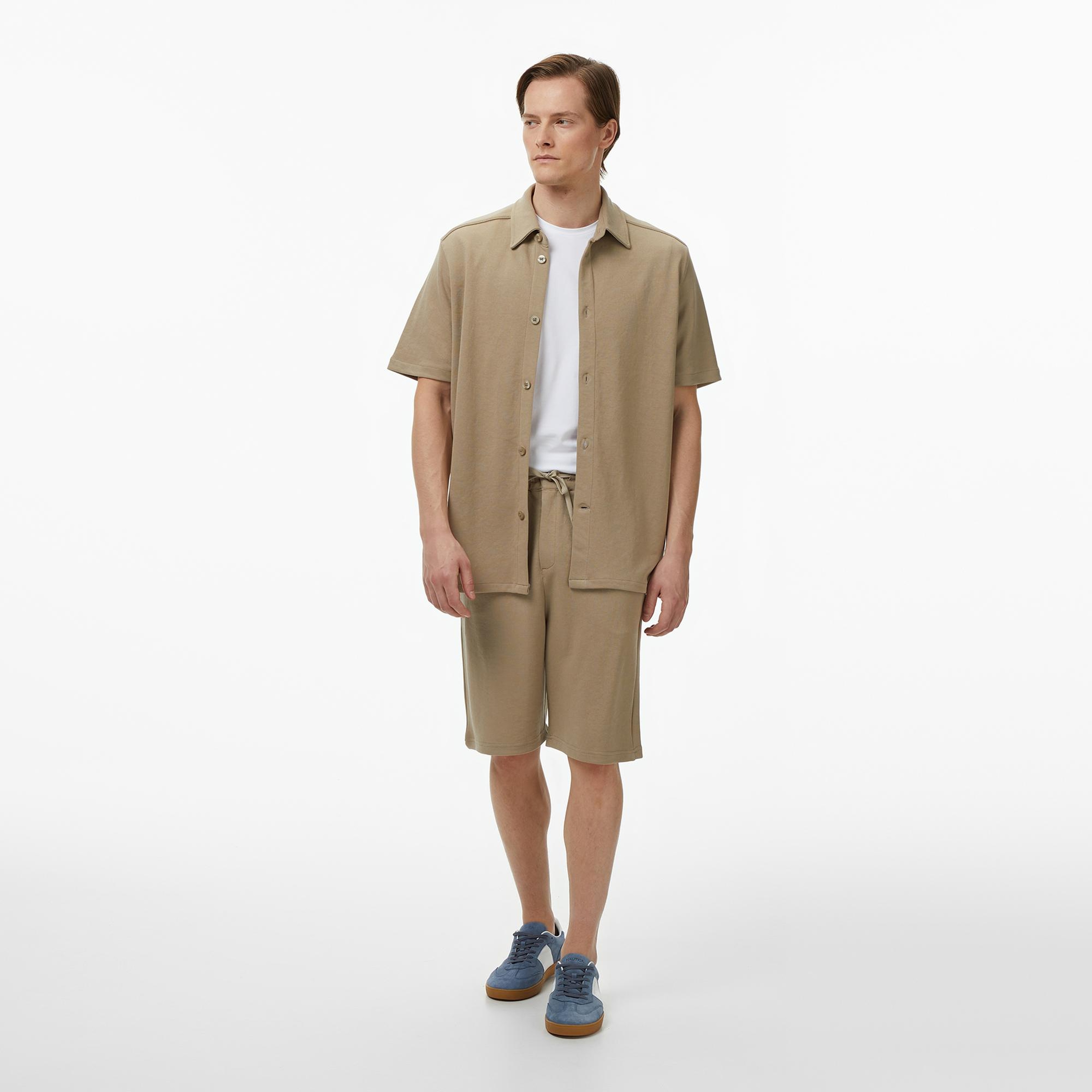 Nautica Erkek Bej Regular Fit Kısa Kollu Gömlek