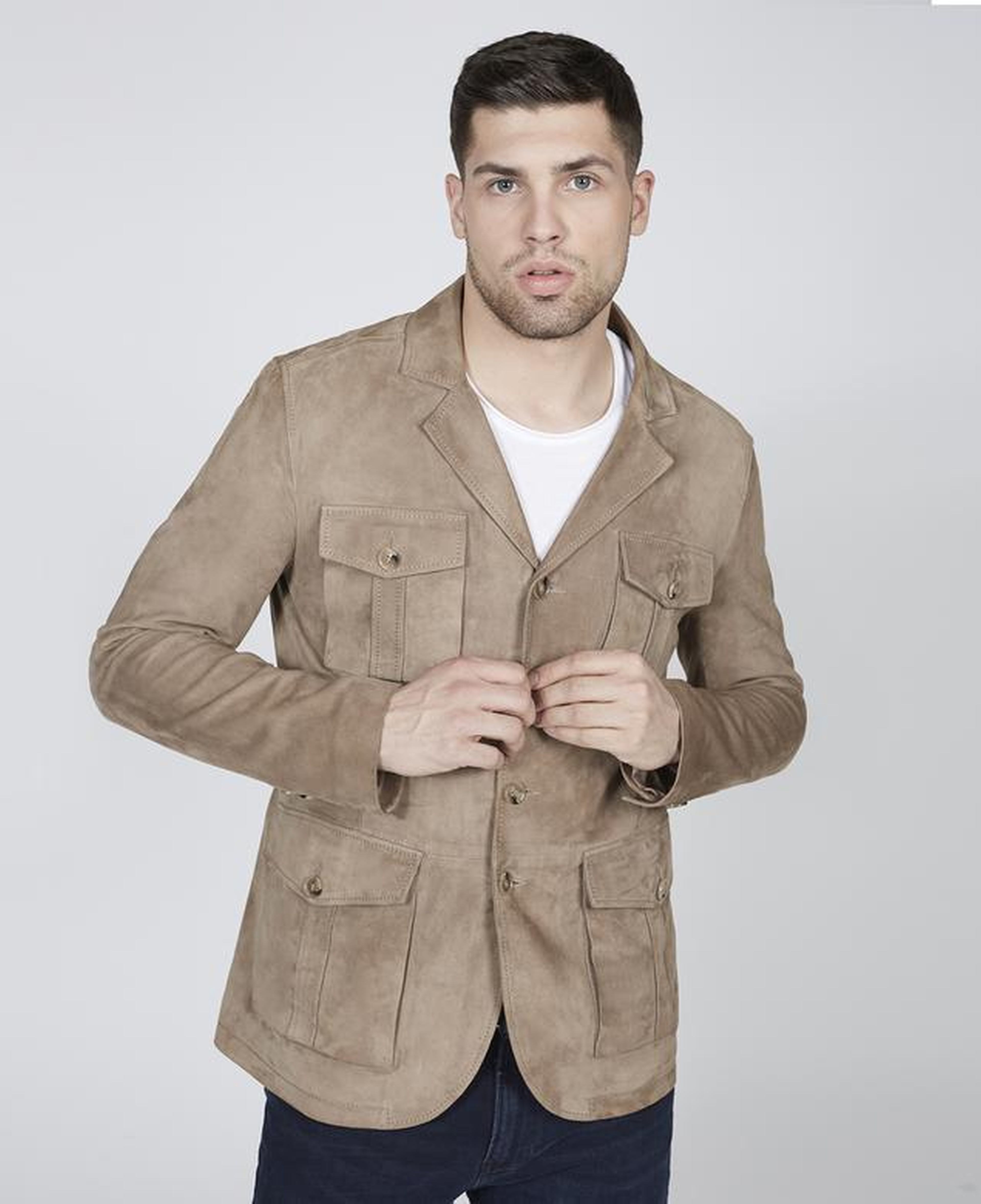 Antonin Bej Erkek Süet Safari Deri Ceket