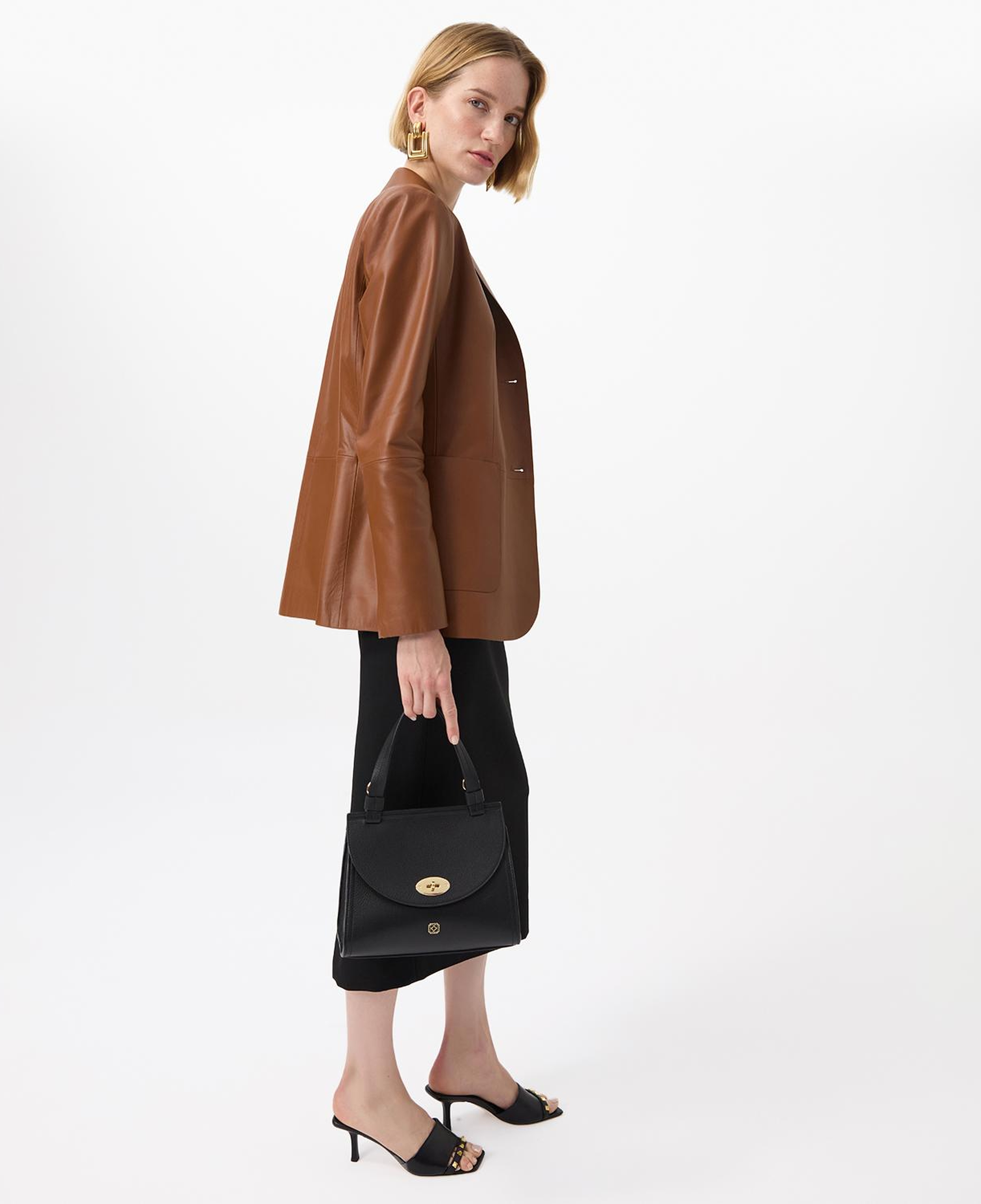 Angelea Kahve Kadın Blazer Deri Ceket