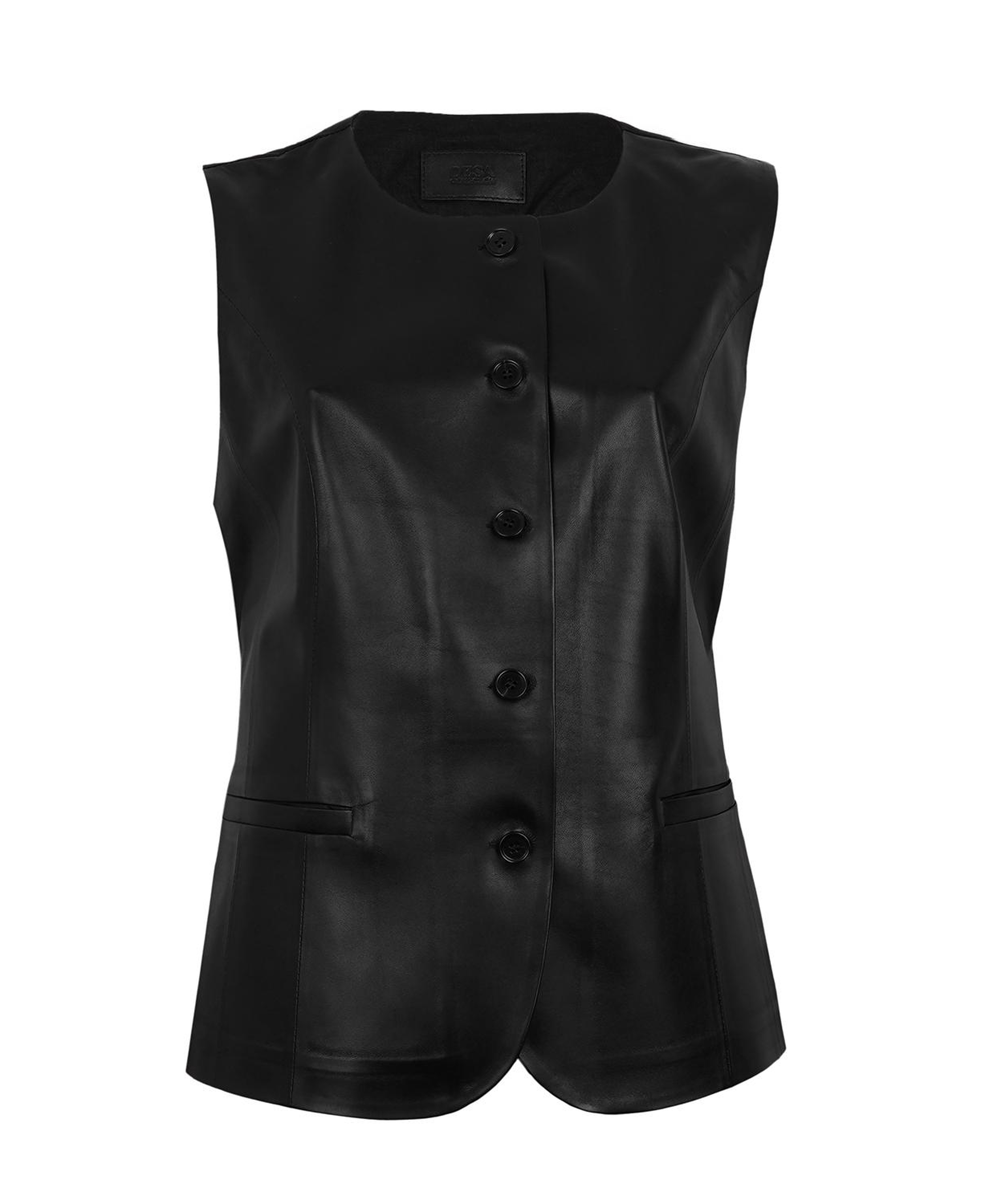 Siena Siyah Kadın Deri Keten Yelek/Bluz