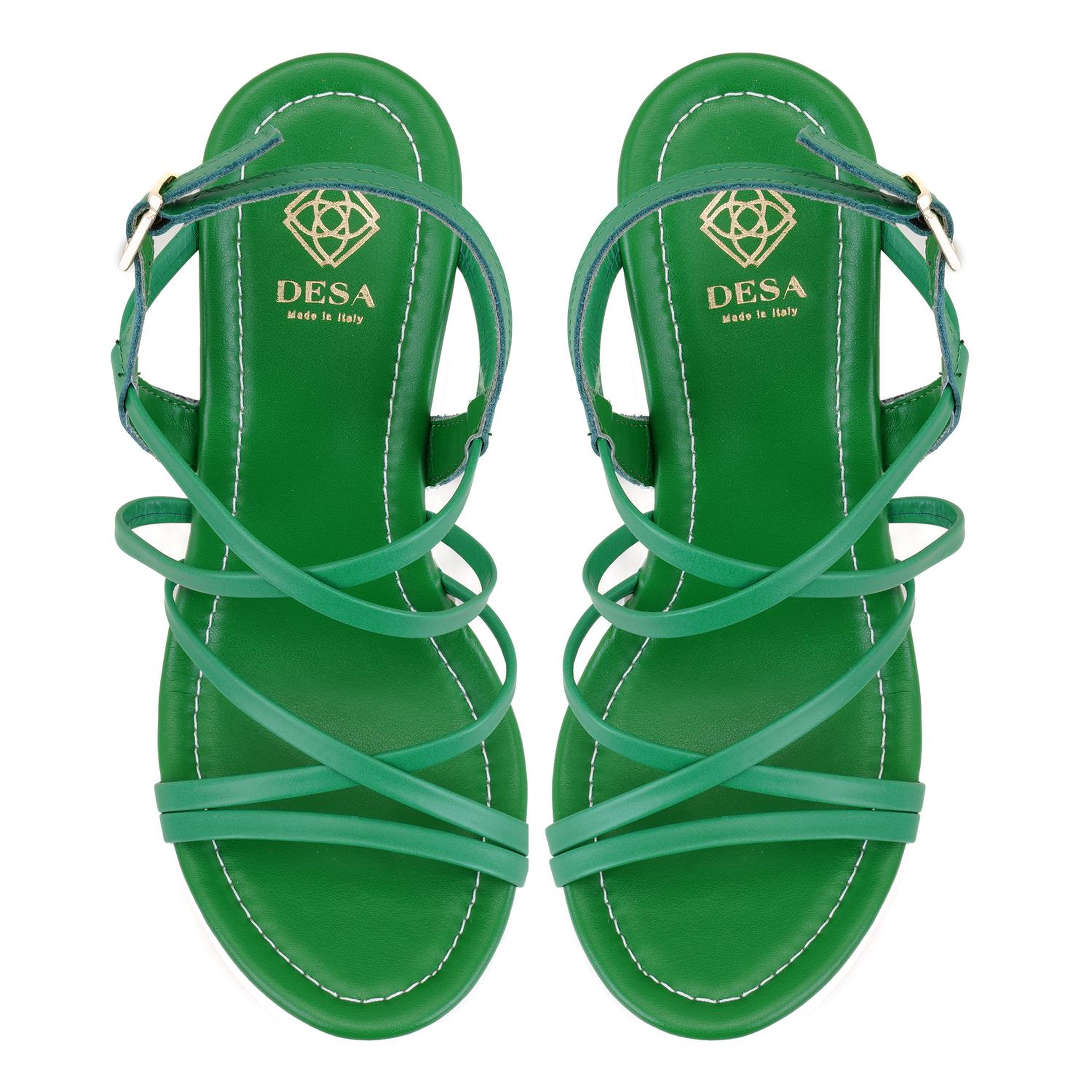 Kadın Yeşil Platform Topuklu Deri Sandalet