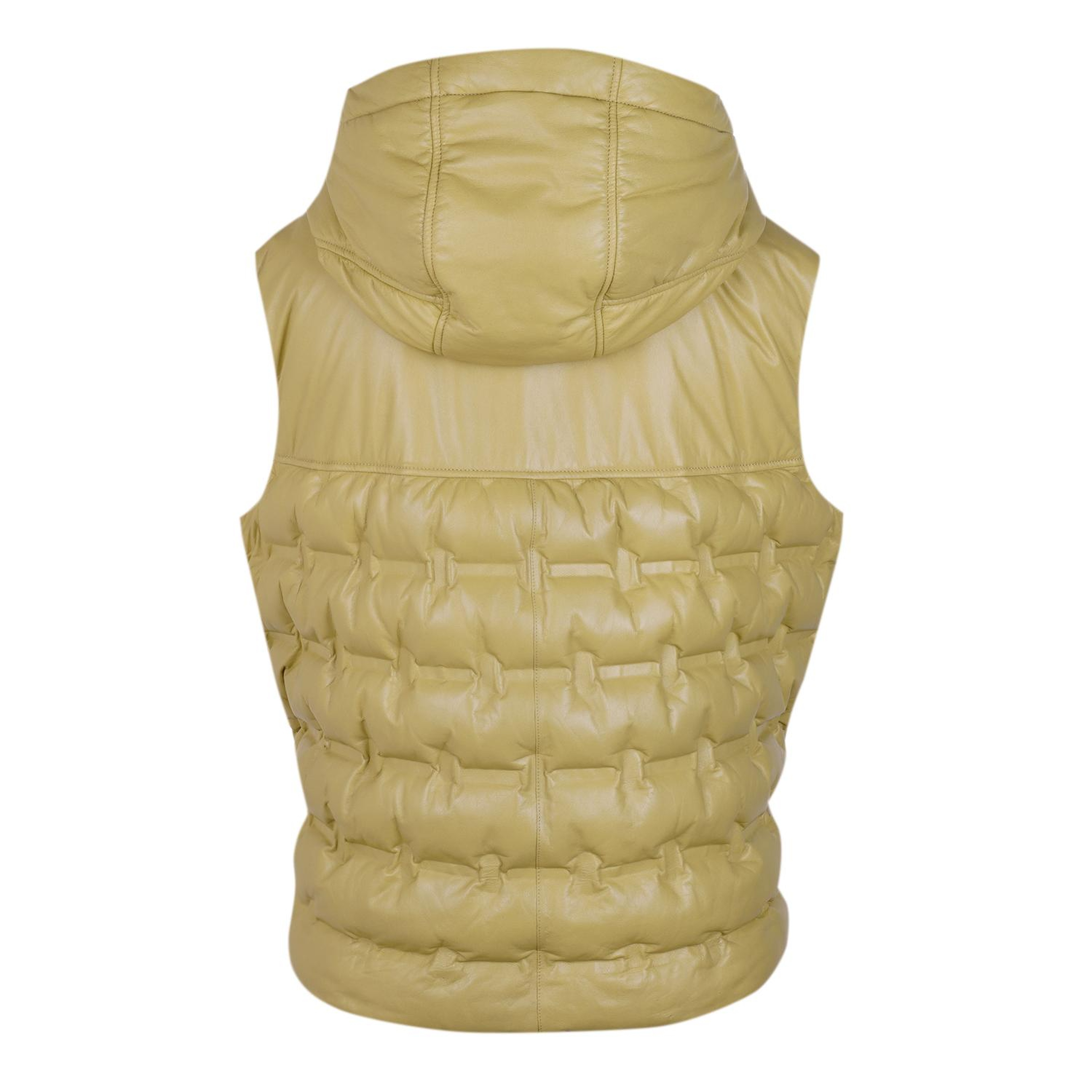 Anitra Kadın Yeşil Kapüşonlu Puffer Deri Yelek