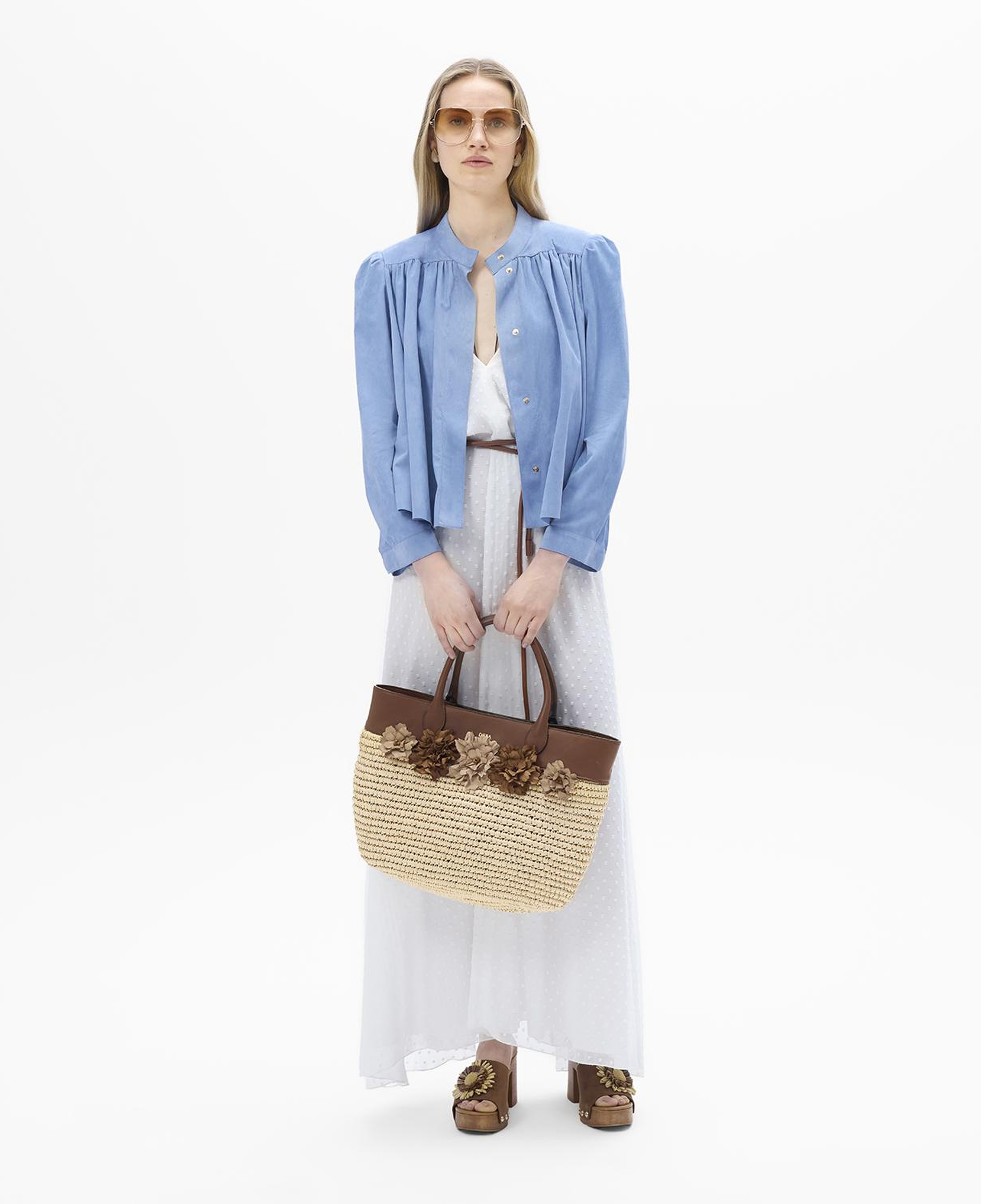 Kadın Mavi Pileli Süet Gömlek Ceket