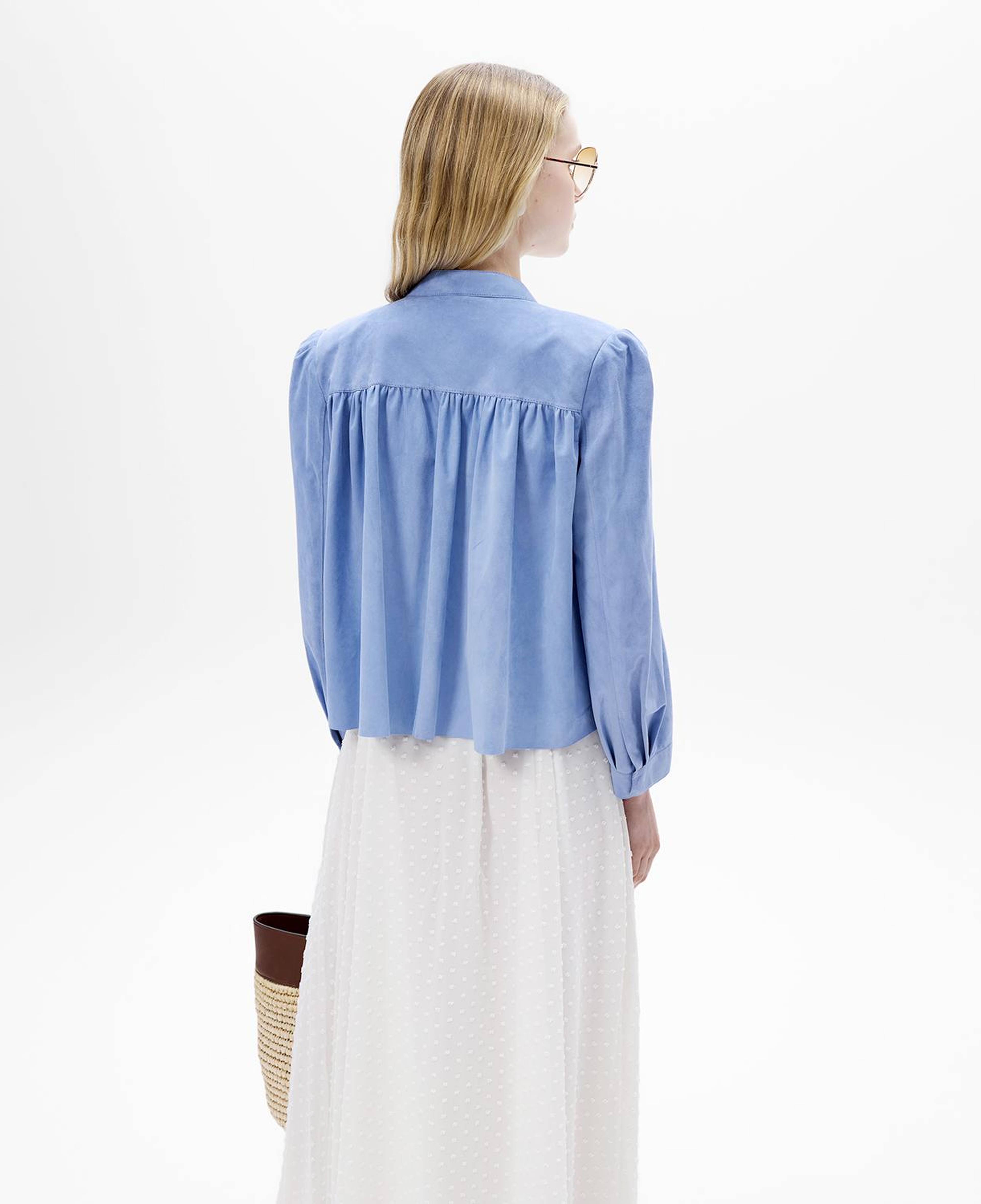 Kadın Mavi Pileli Süet Gömlek Ceket