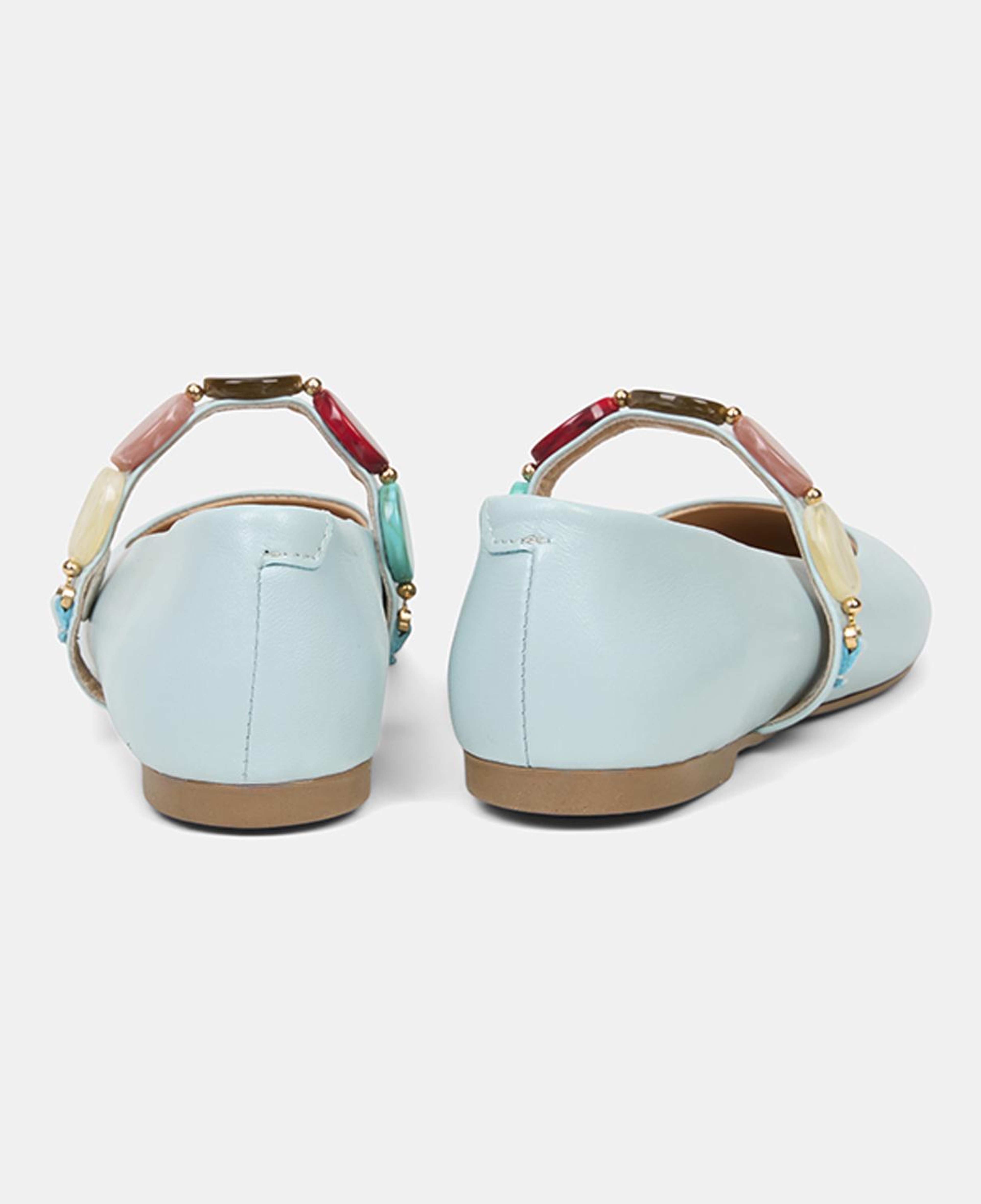 Kadın Mavi Renkli Taş Aksesuarlı Deri Babet