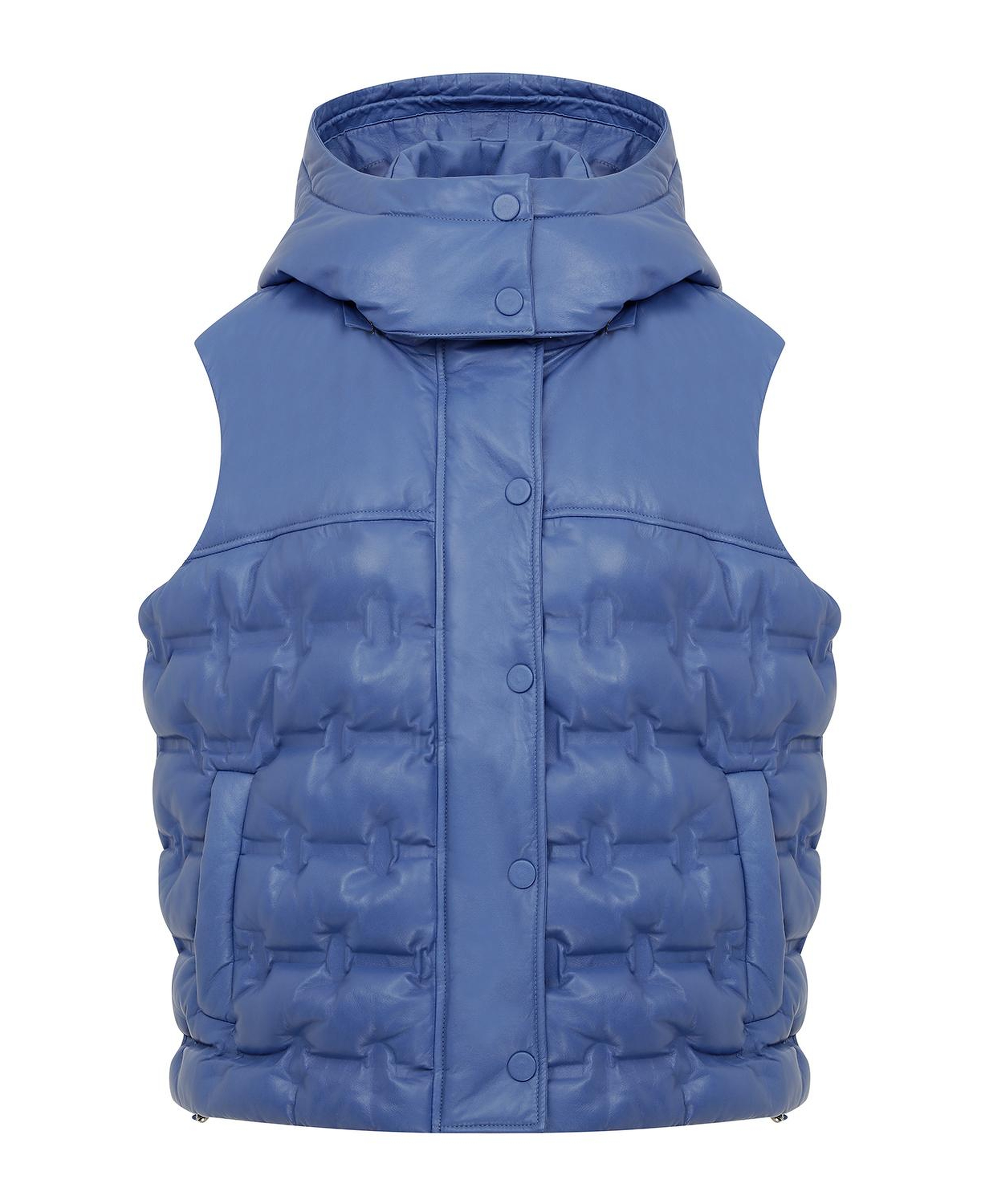 Anitra Mavi Kadın Kapüşonlu Puffer Deri Yelek