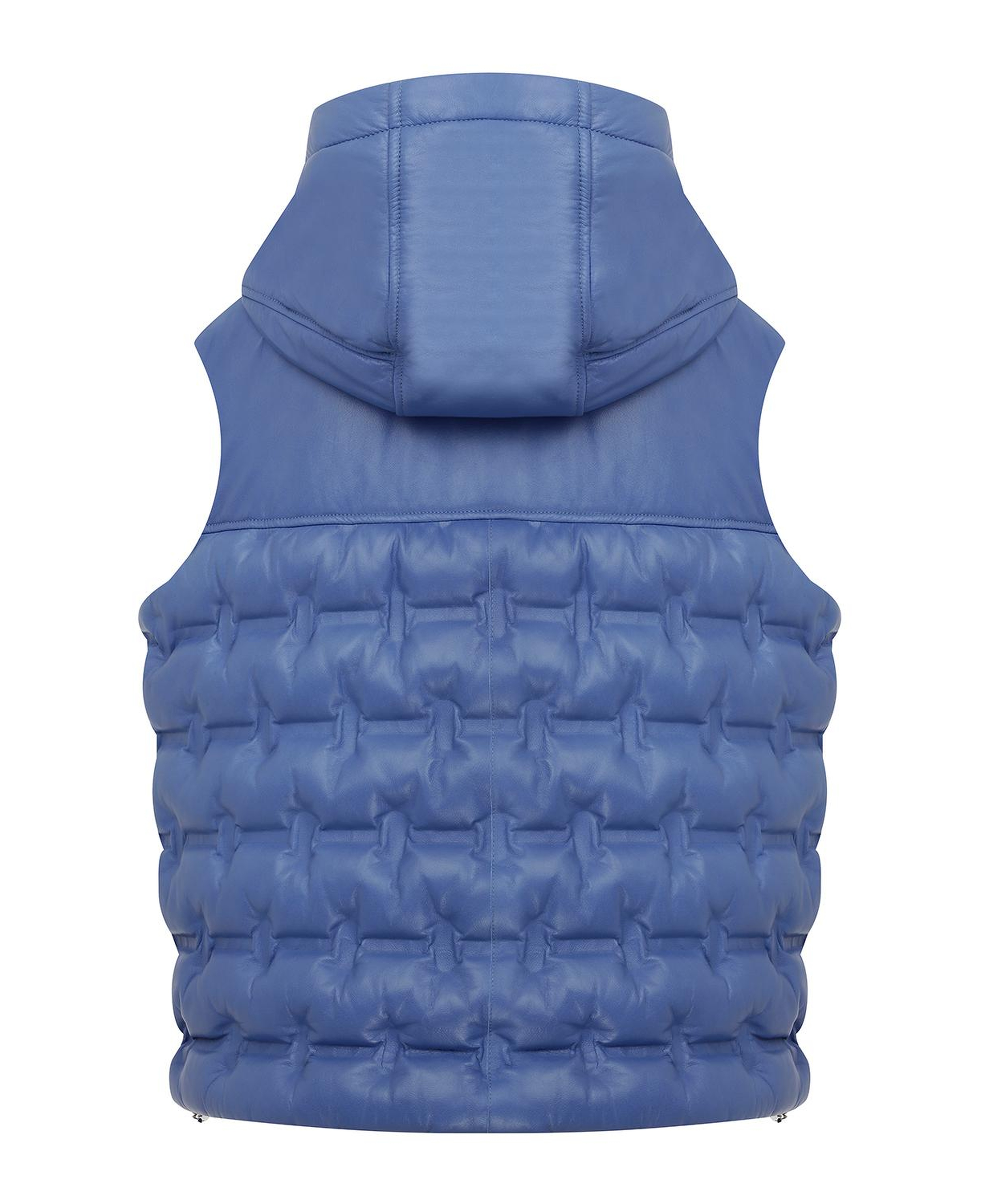 Anitra Mavi Kadın Kapüşonlu Puffer Deri Yelek