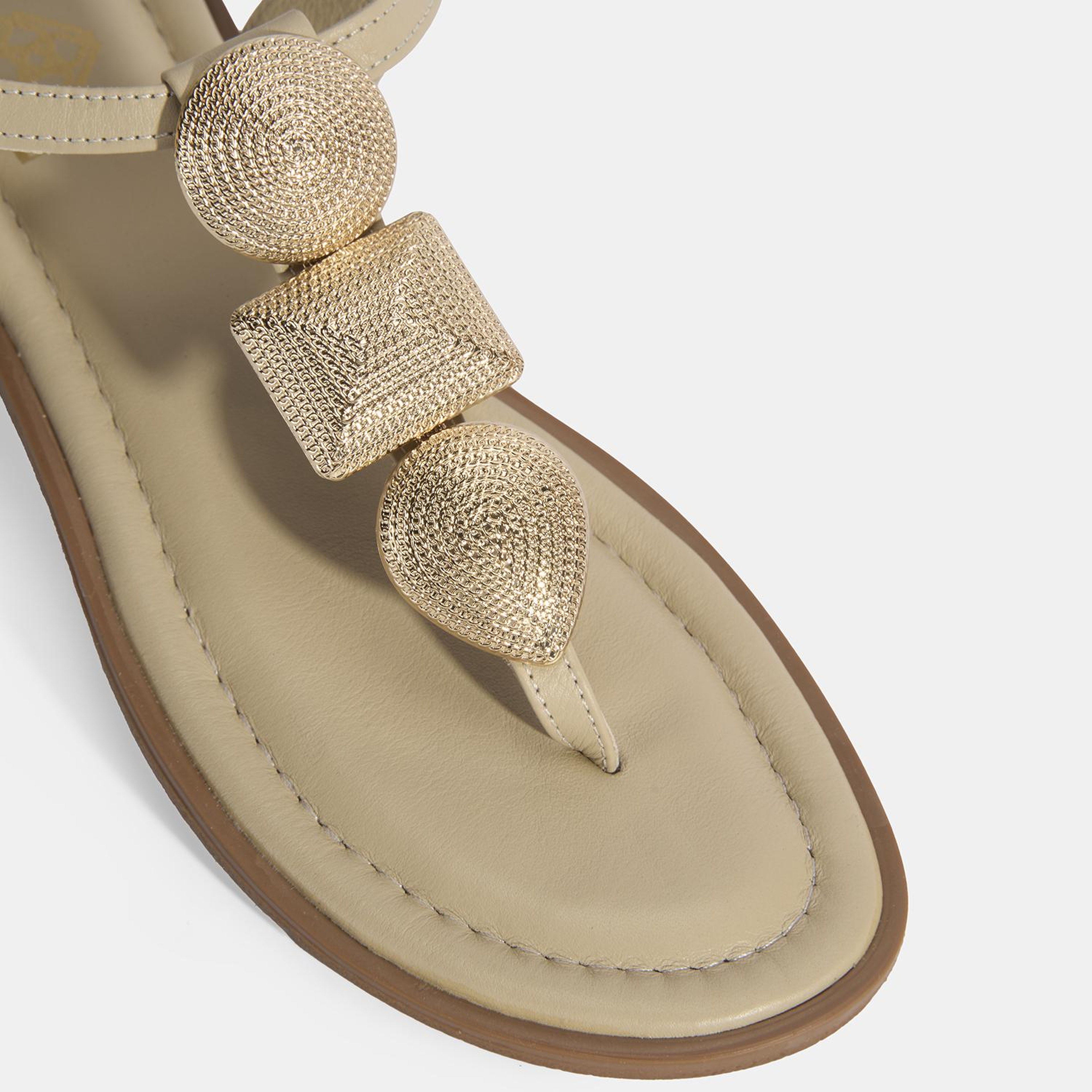 Kadın Krem Ayarlanabilir Tokalı Deri Sandalet