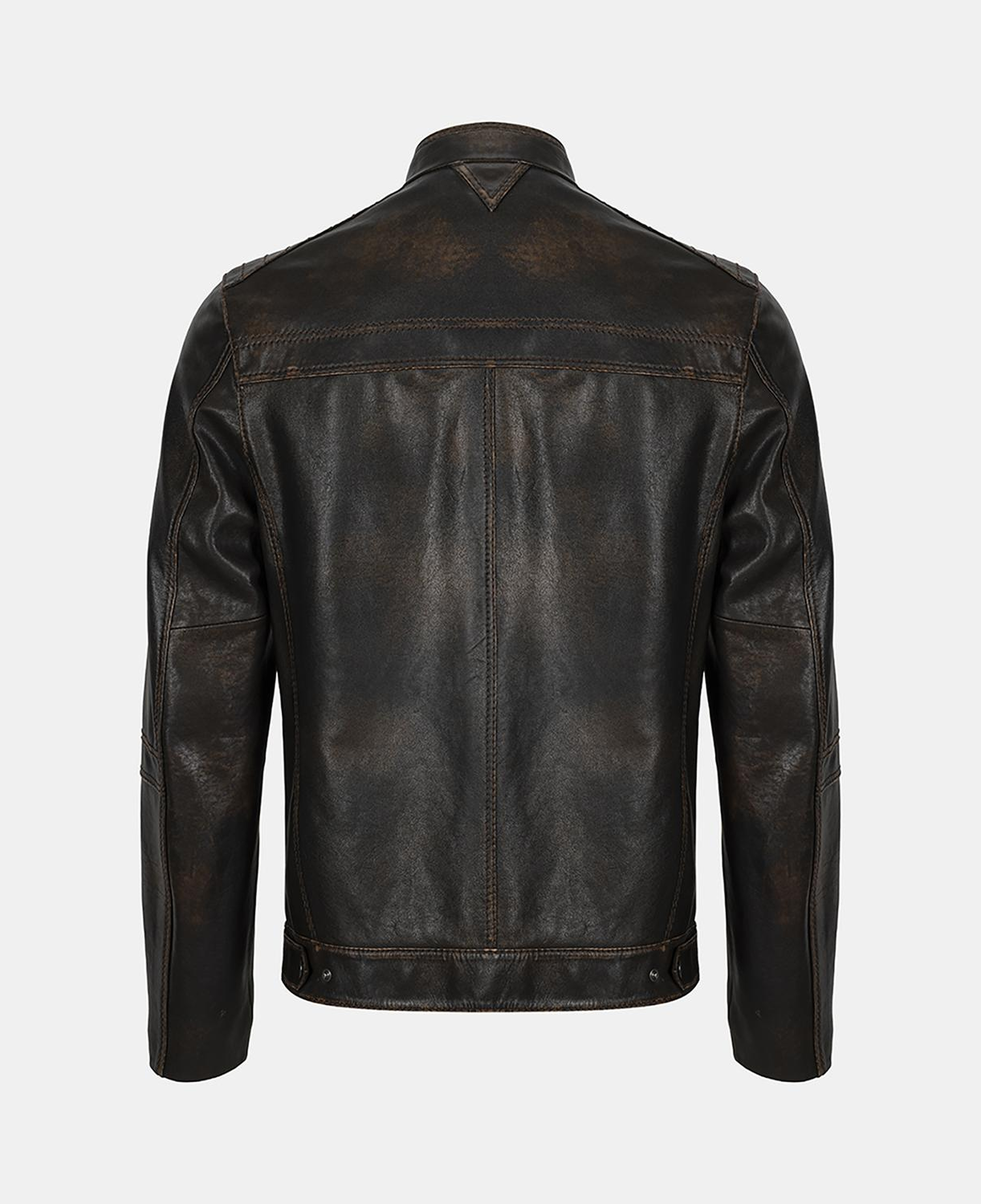 Erkek Kahve Eskitme Hakim Yakalı Deri Ceket