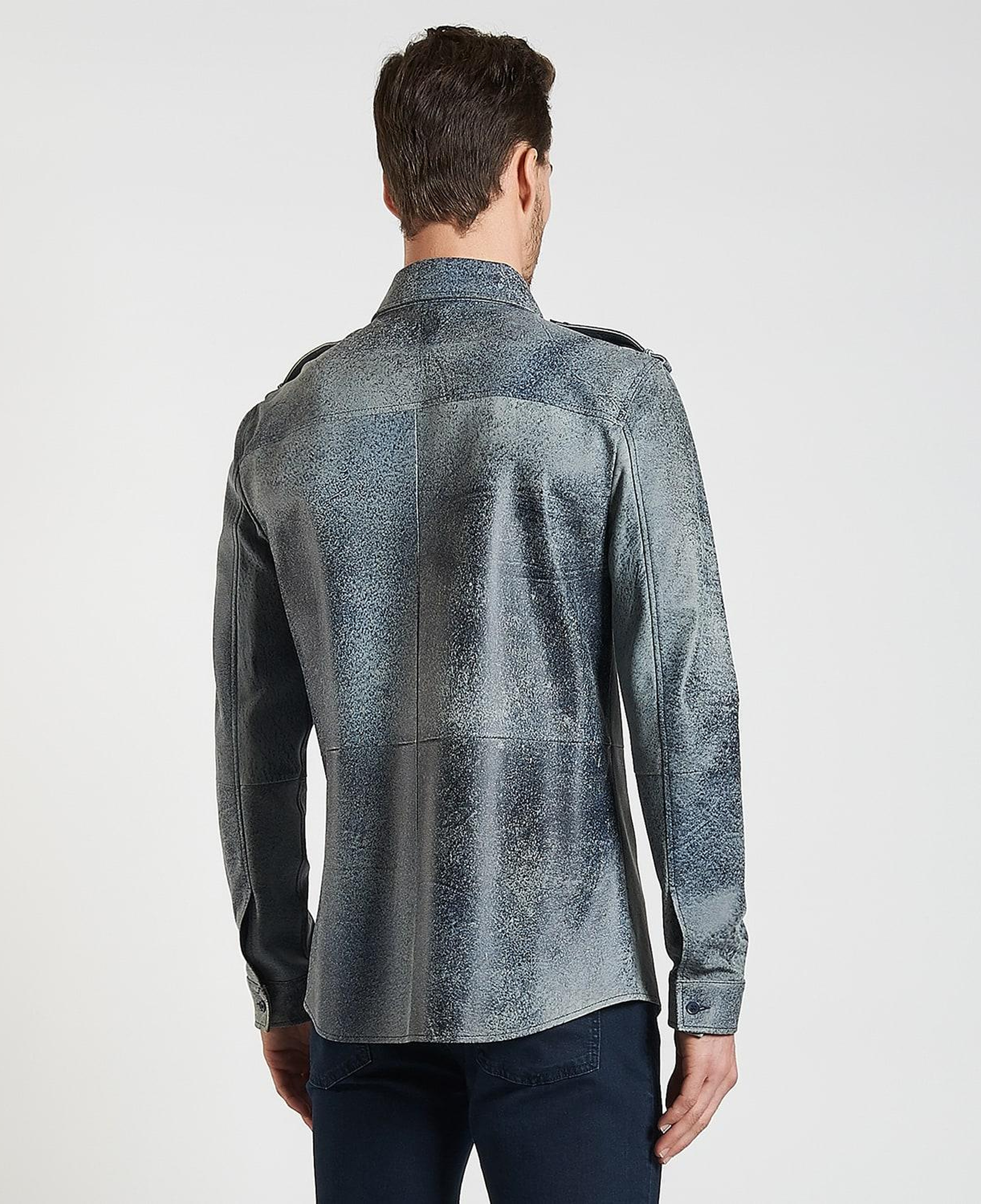 Lacivert Afshin Erkek Deri Gömlek