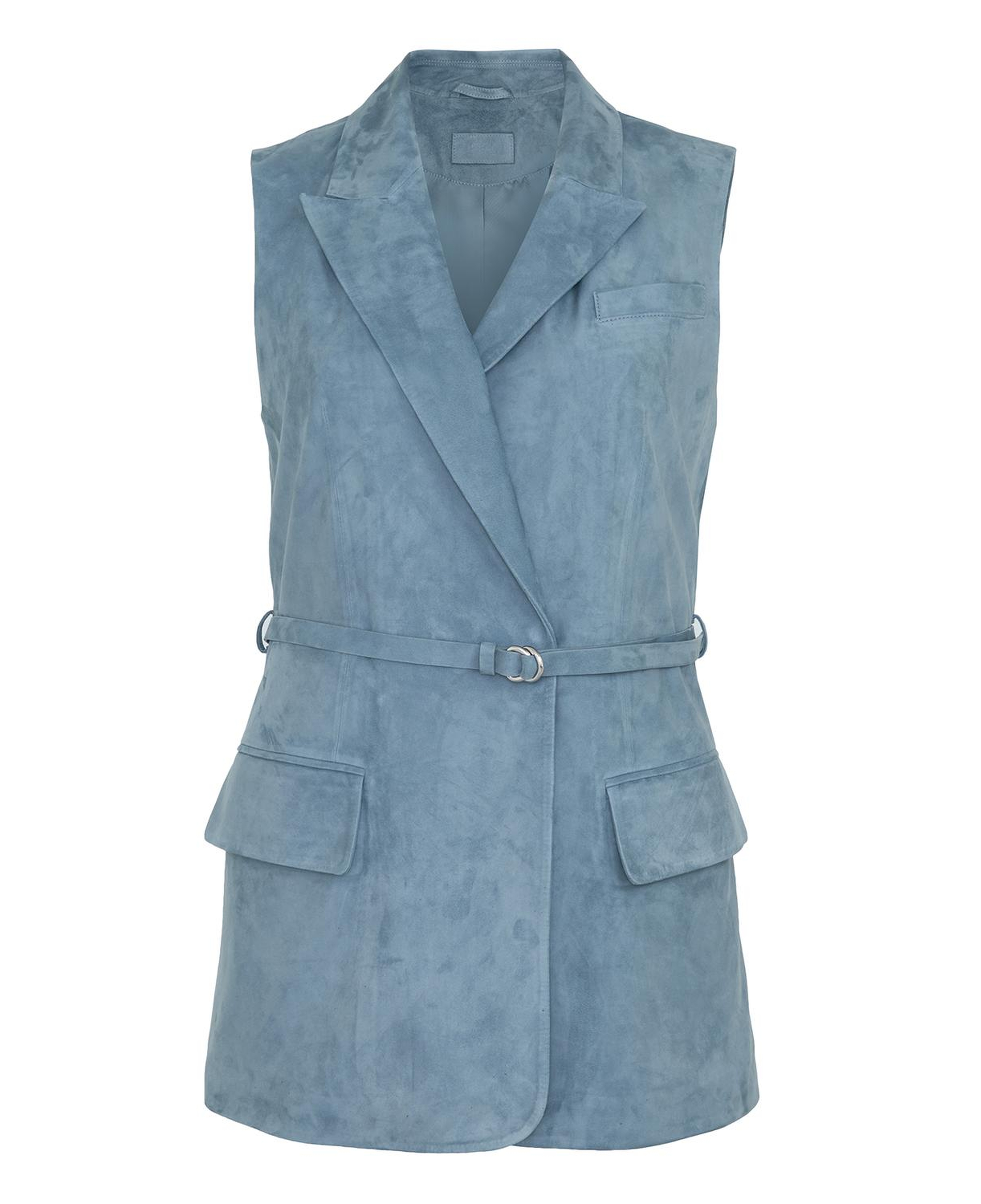 Teofila Mavi Kadın Süet Blazer Deri Yelek