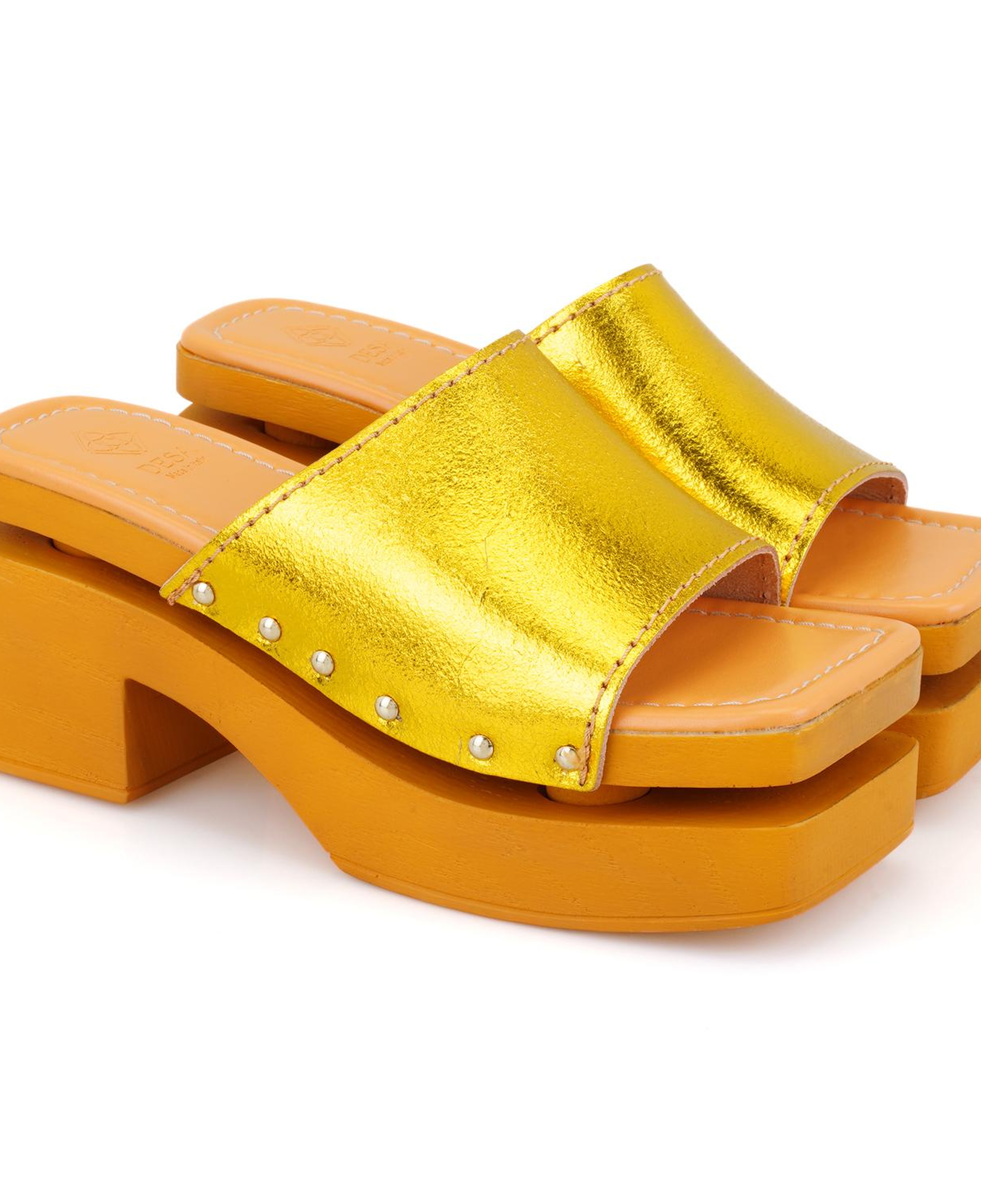 Kadın Sarı Topuklu Deri Terlik