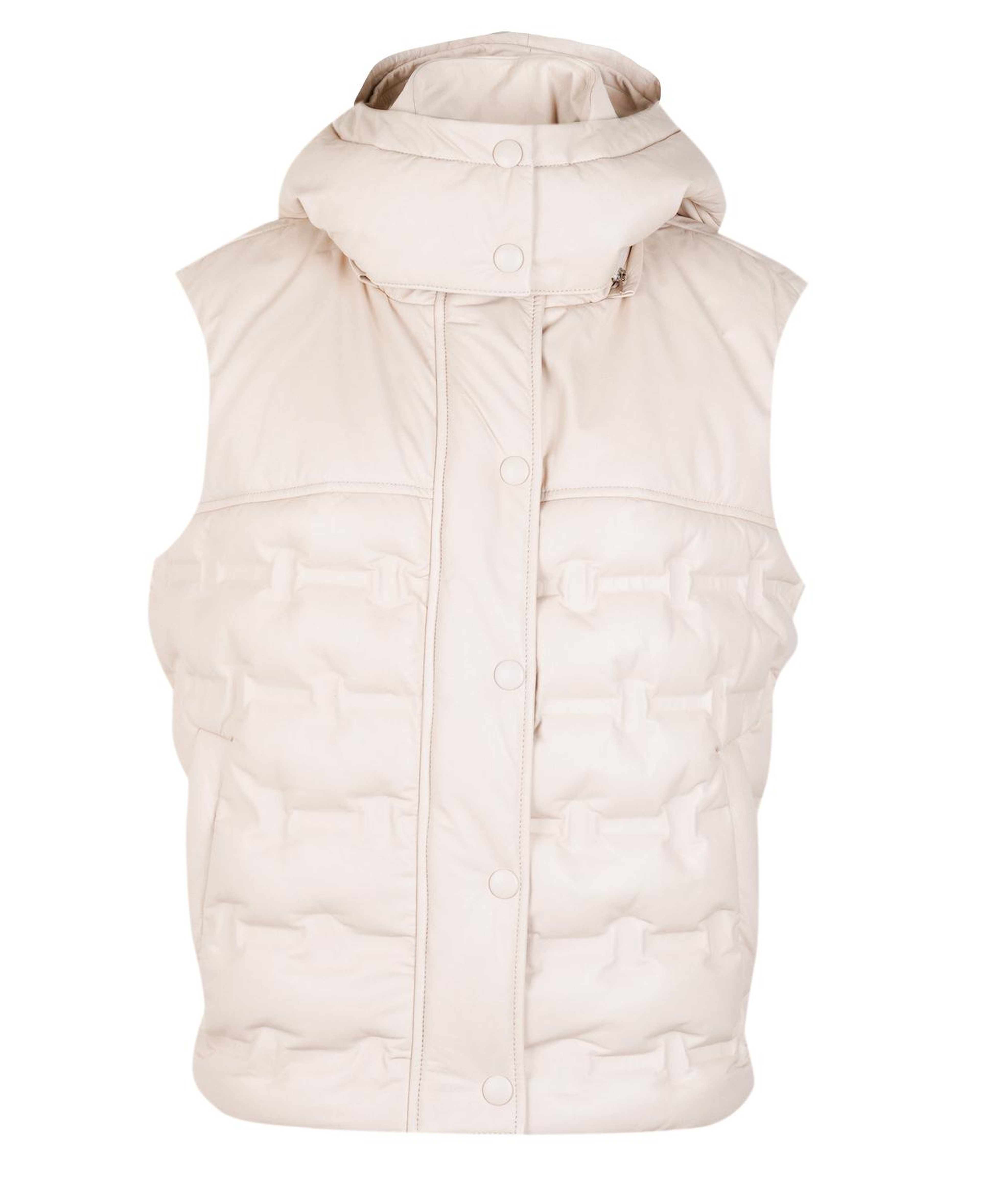 Anitra Krem Kadın Kapüşonlu Puffer Deri Yelek