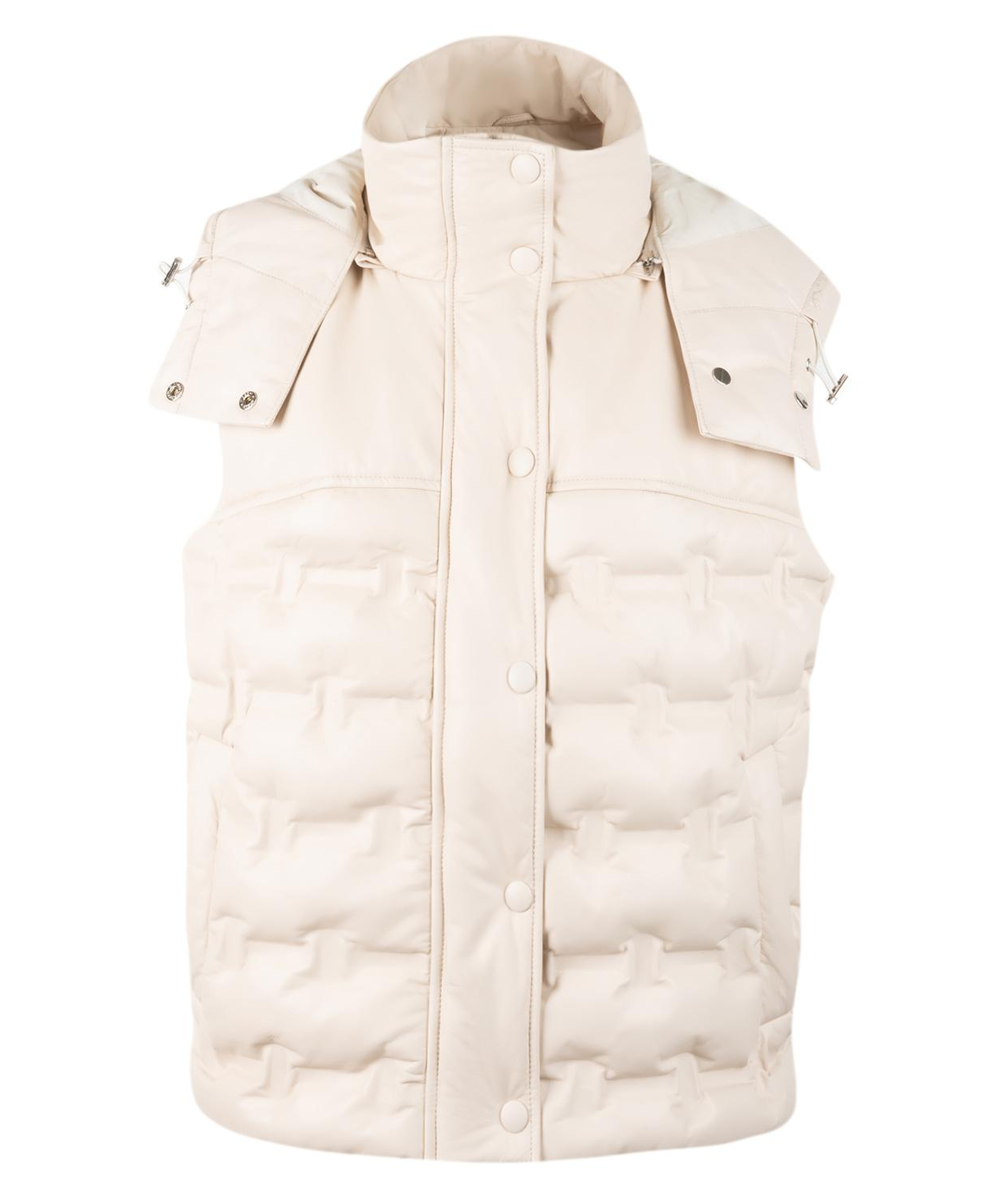 Anitra Krem Kadın Kapüşonlu Puffer Deri Yelek