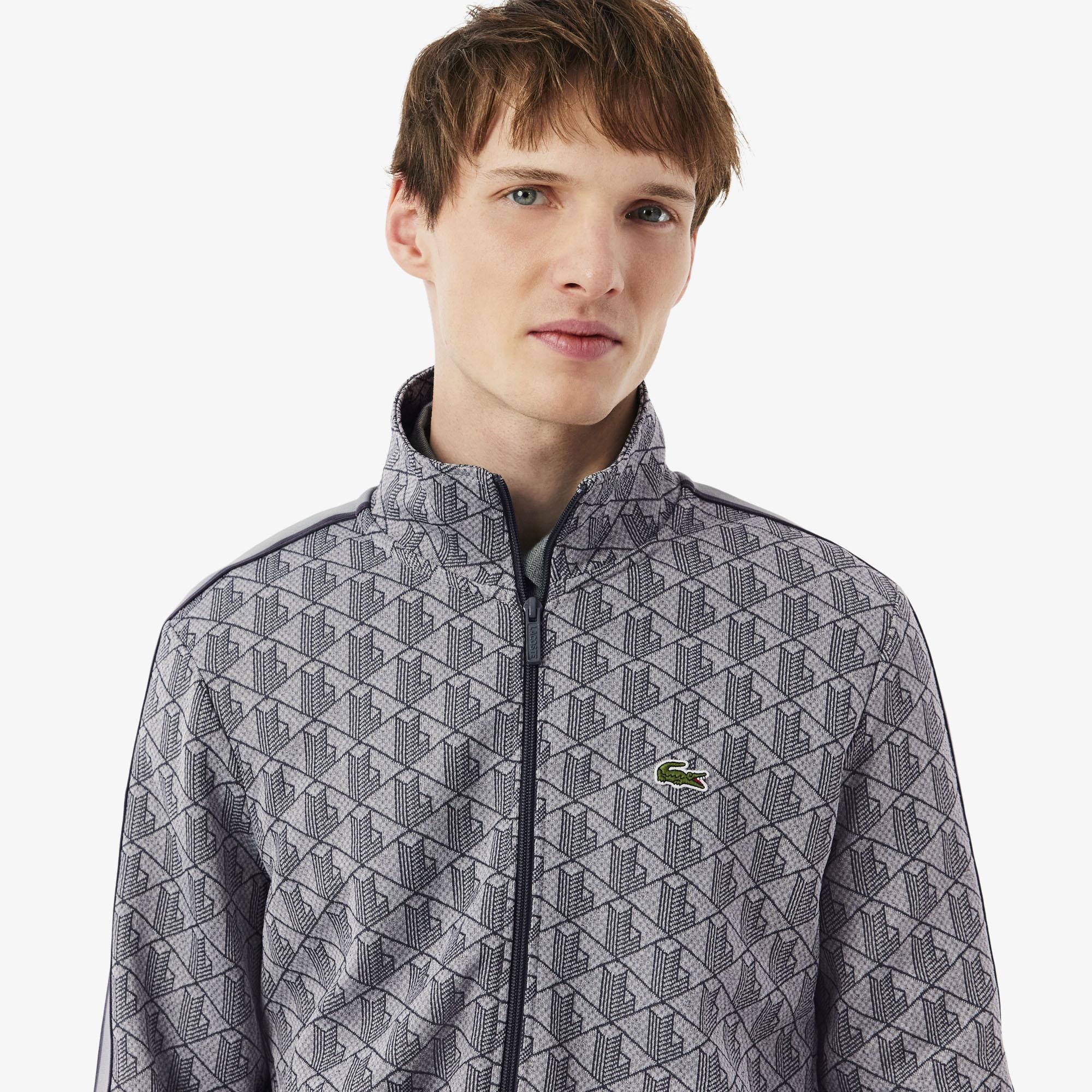 Lacoste Erkek Regular Fit Fermuarlı Monogram Gri Sweatshirt