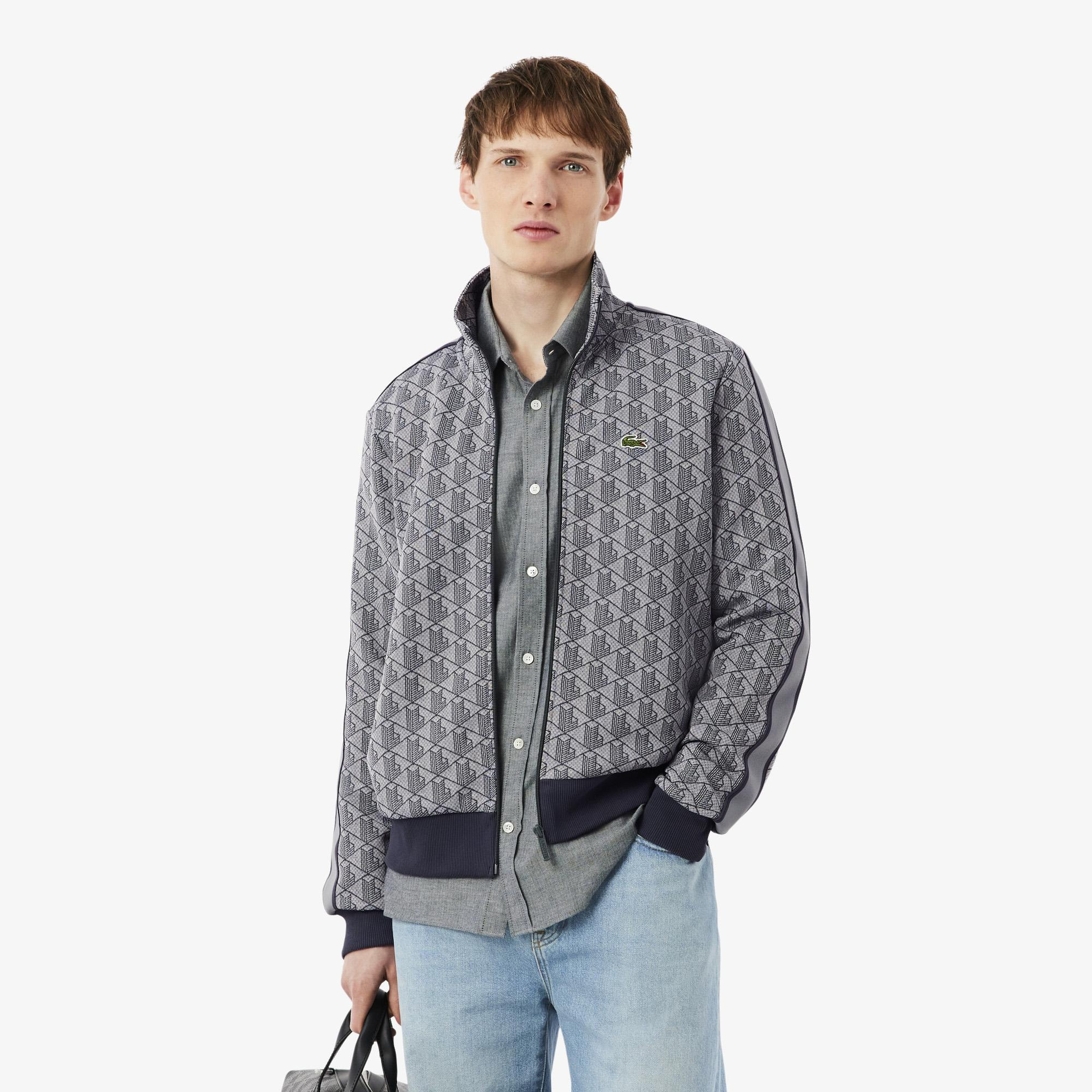 Lacoste Erkek Regular Fit Fermuarlı Monogram Gri Sweatshirt