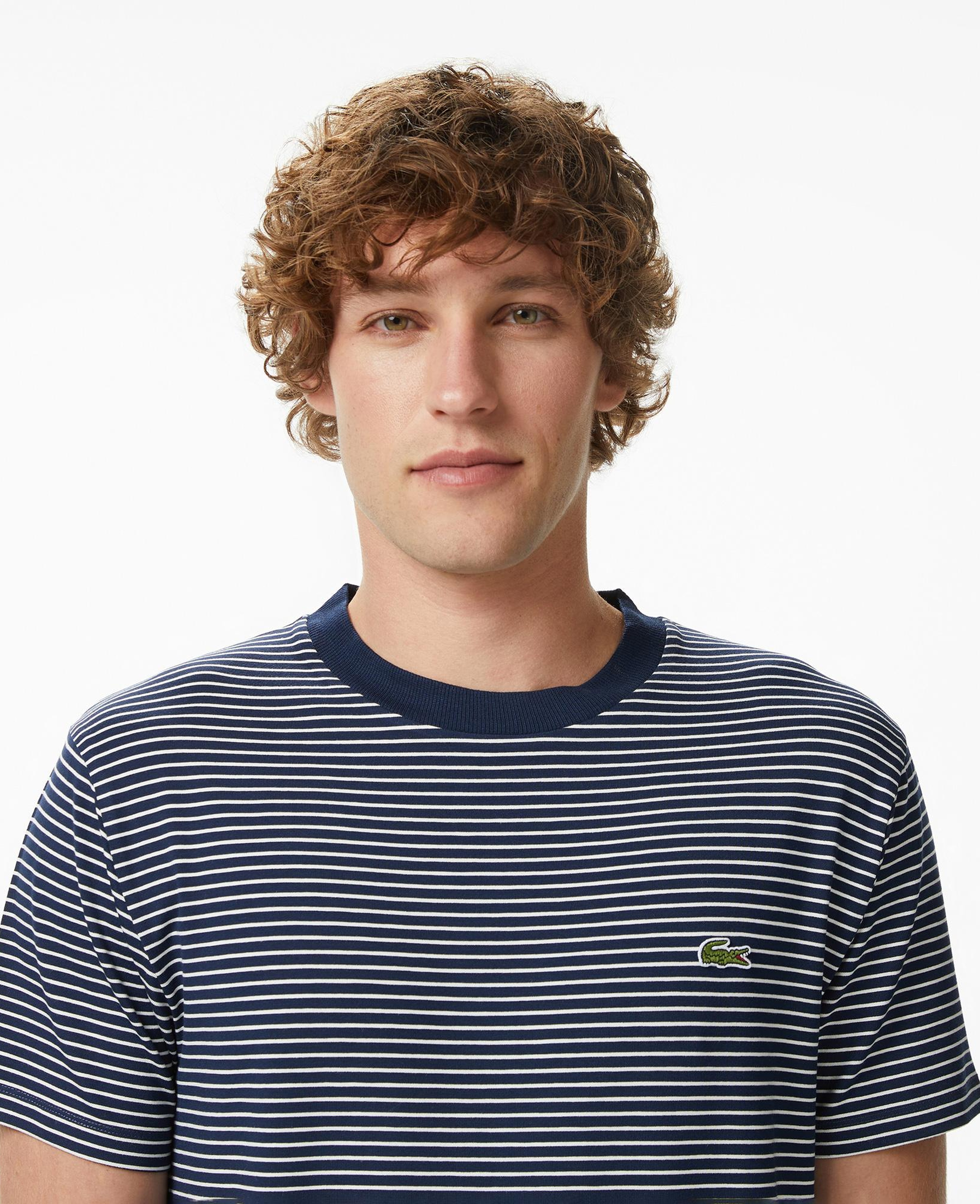 Lacoste Erkek Regular Fit Bisiklet Yaka Çizgili Lacivert T-Shirt