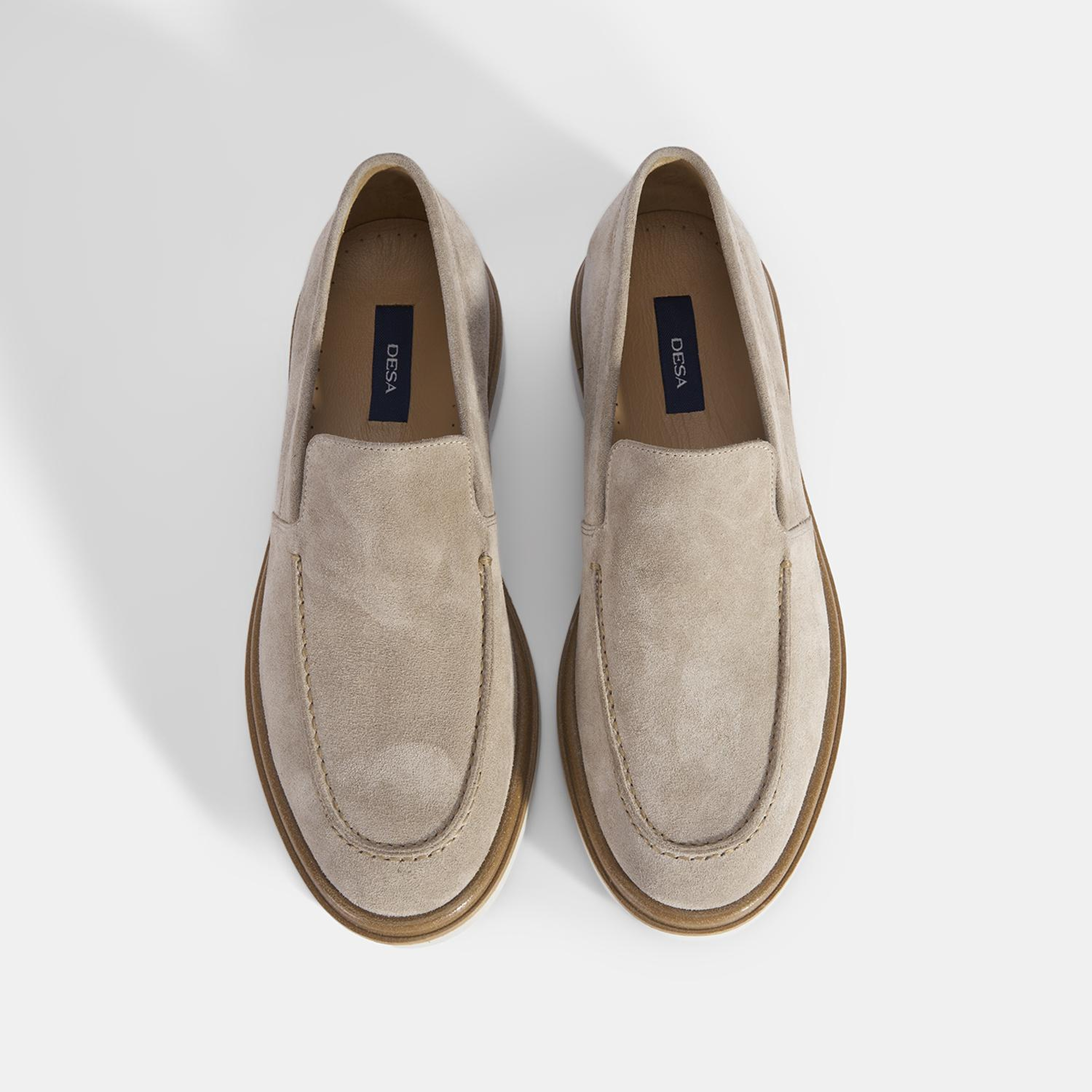 Erkek Bej Klasik Beyaz Tabanlı Süet Loafer