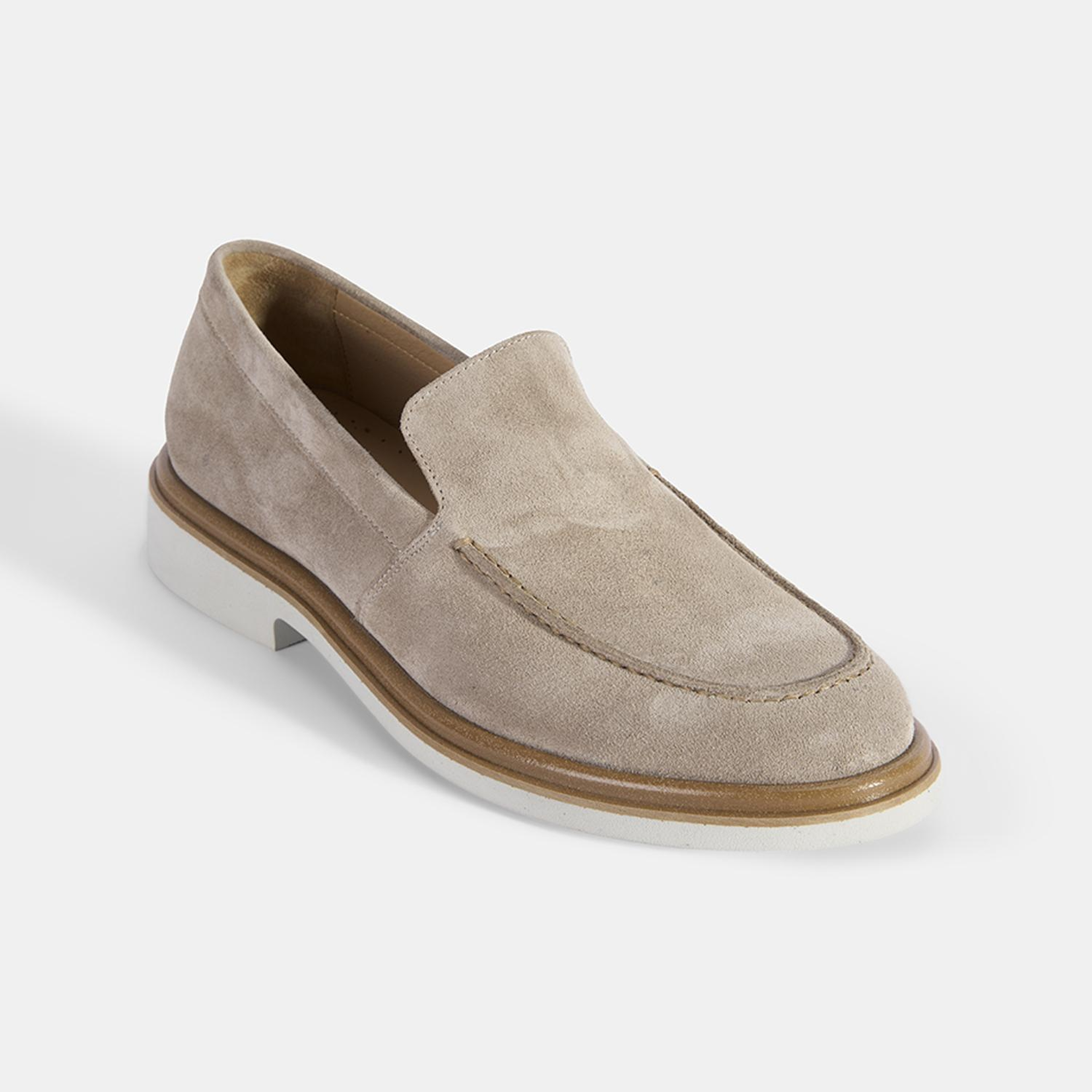 Erkek Bej Klasik Beyaz Tabanlı Süet Loafer