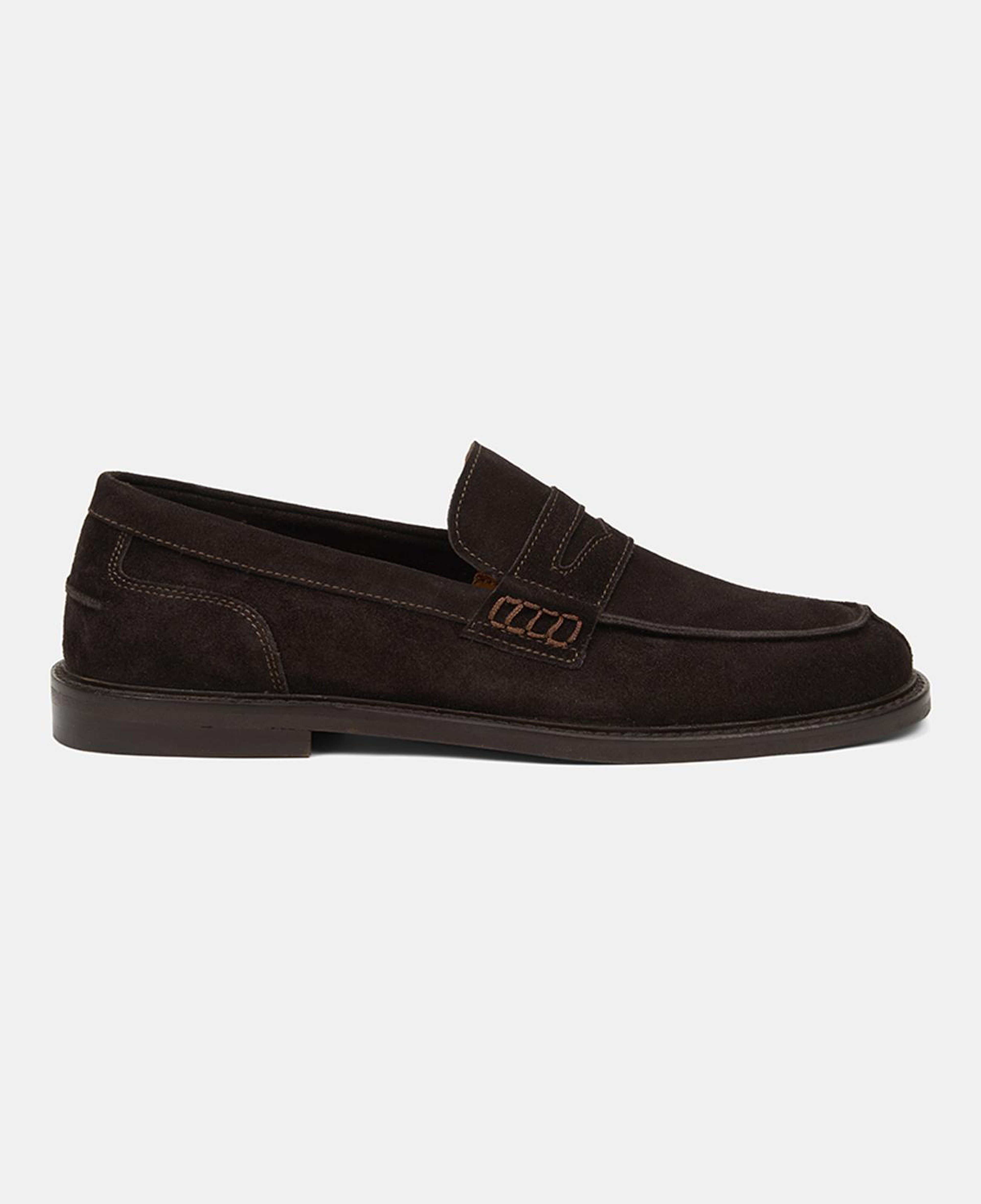Erkek Kahve Dikiş Detaylı Süet Deri Loafer