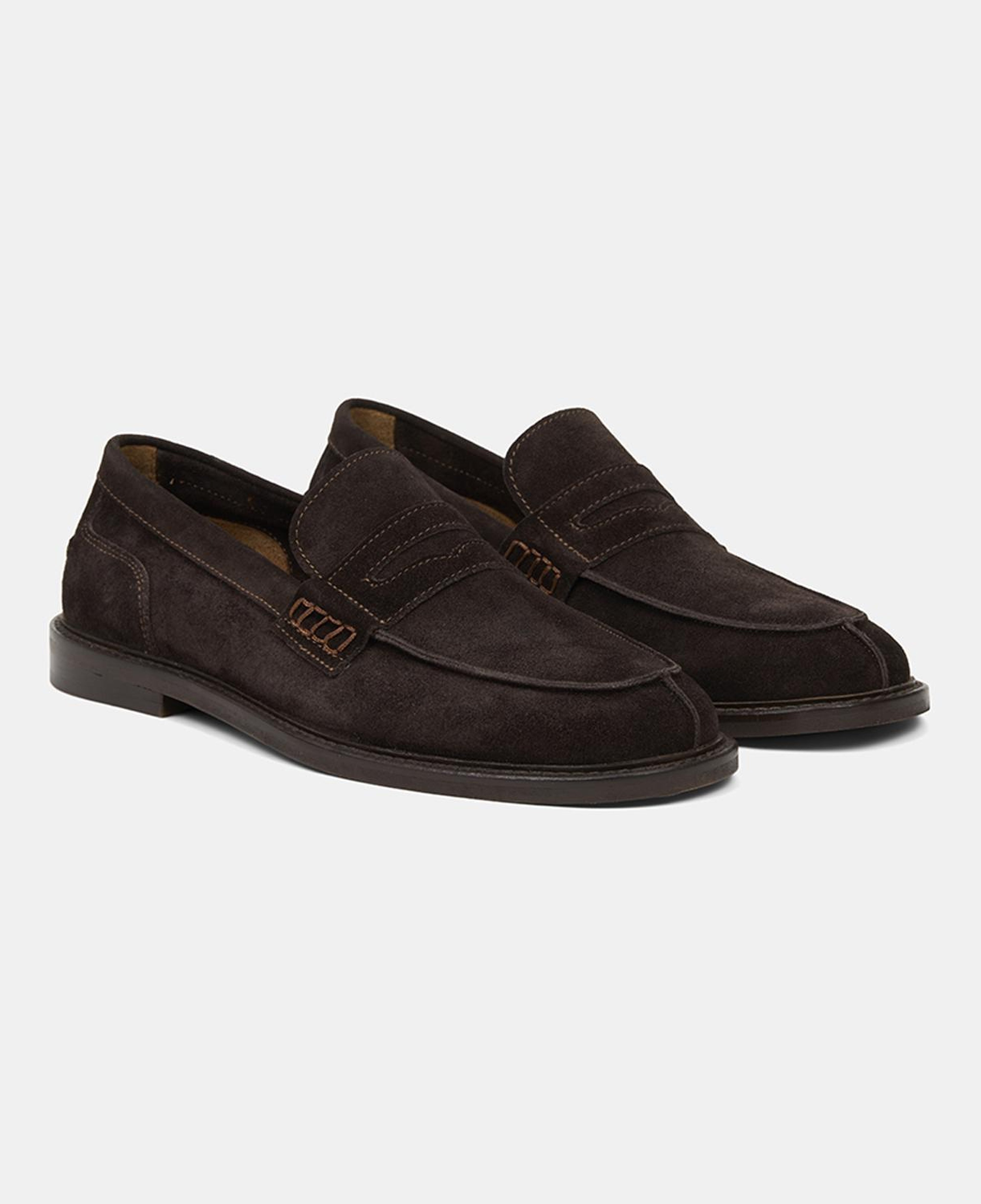 Erkek Kahve Dikiş Detaylı Süet Deri Loafer