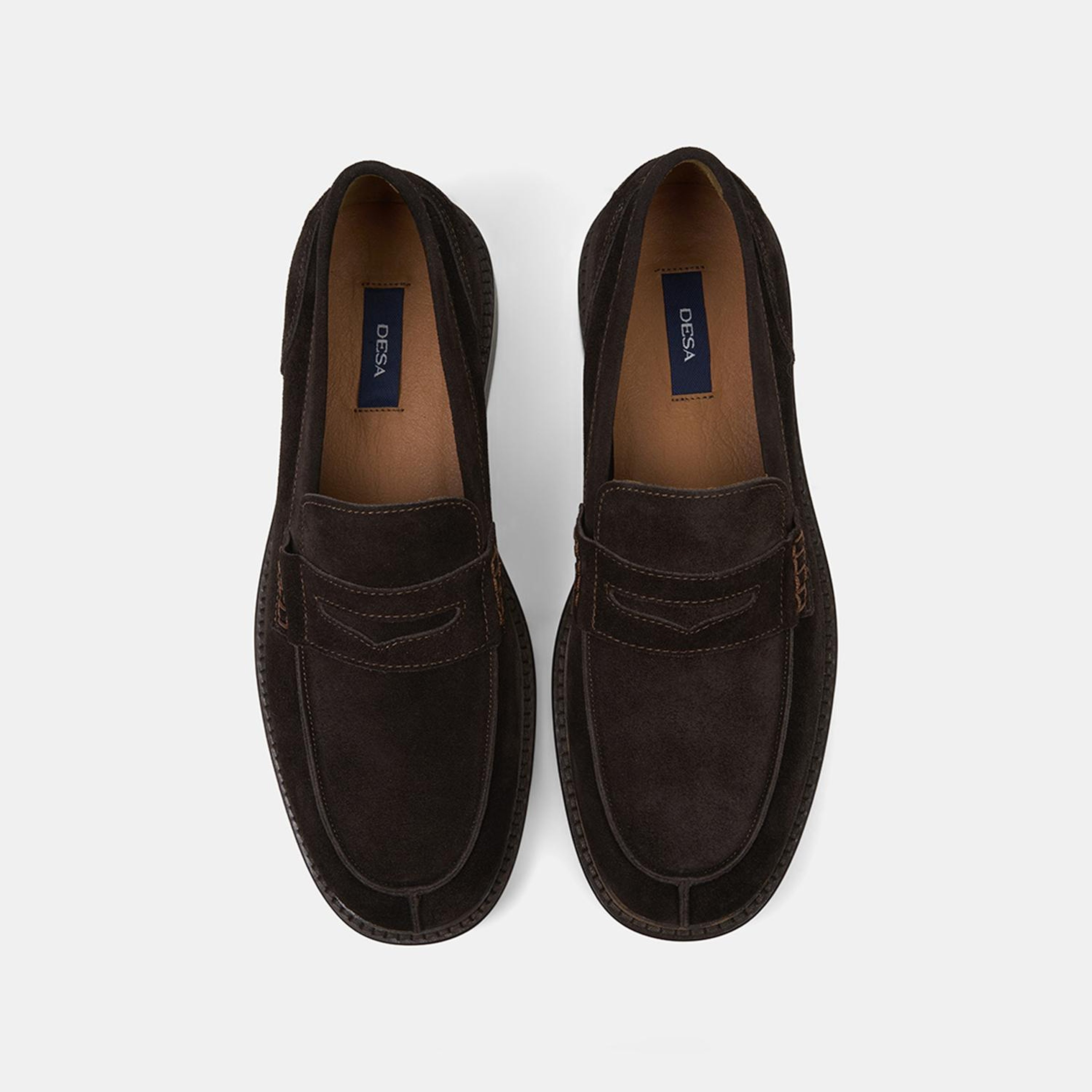 Erkek Kahve Dikiş Detaylı Süet Deri Loafer