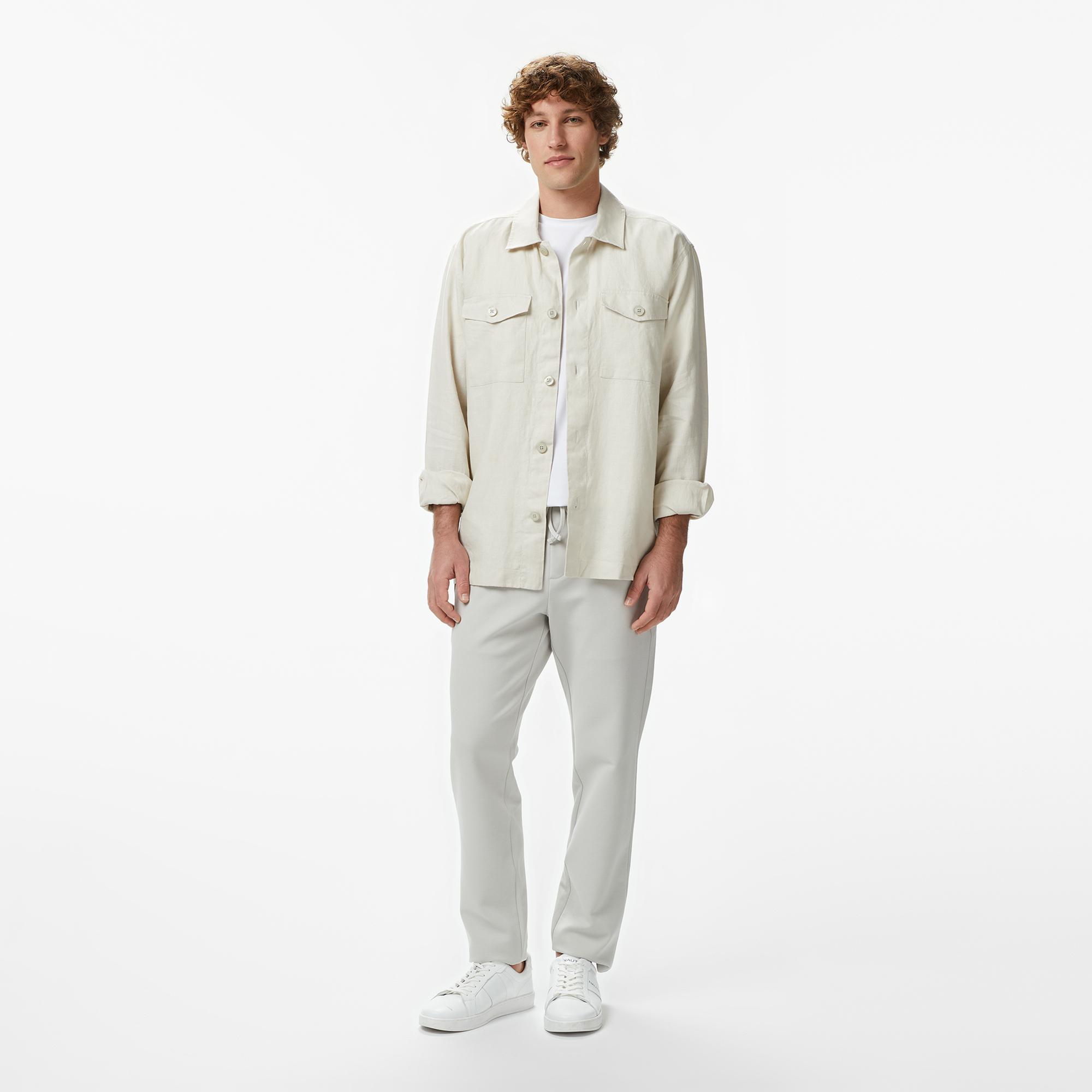 Nautica Erkek Krem Regular Fit Keten Gömlek