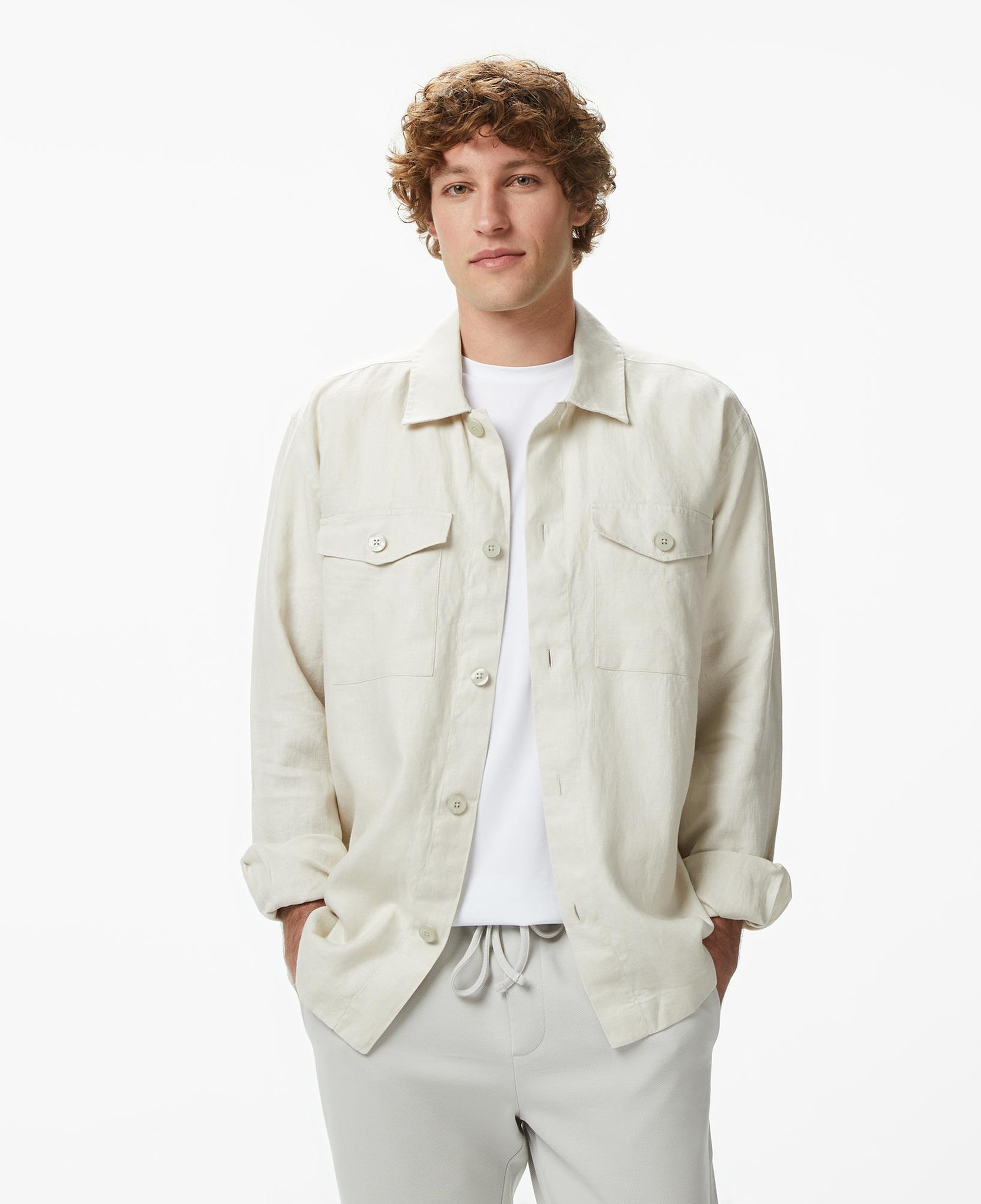 Nautica Erkek Krem Regular Fit Keten Gömlek