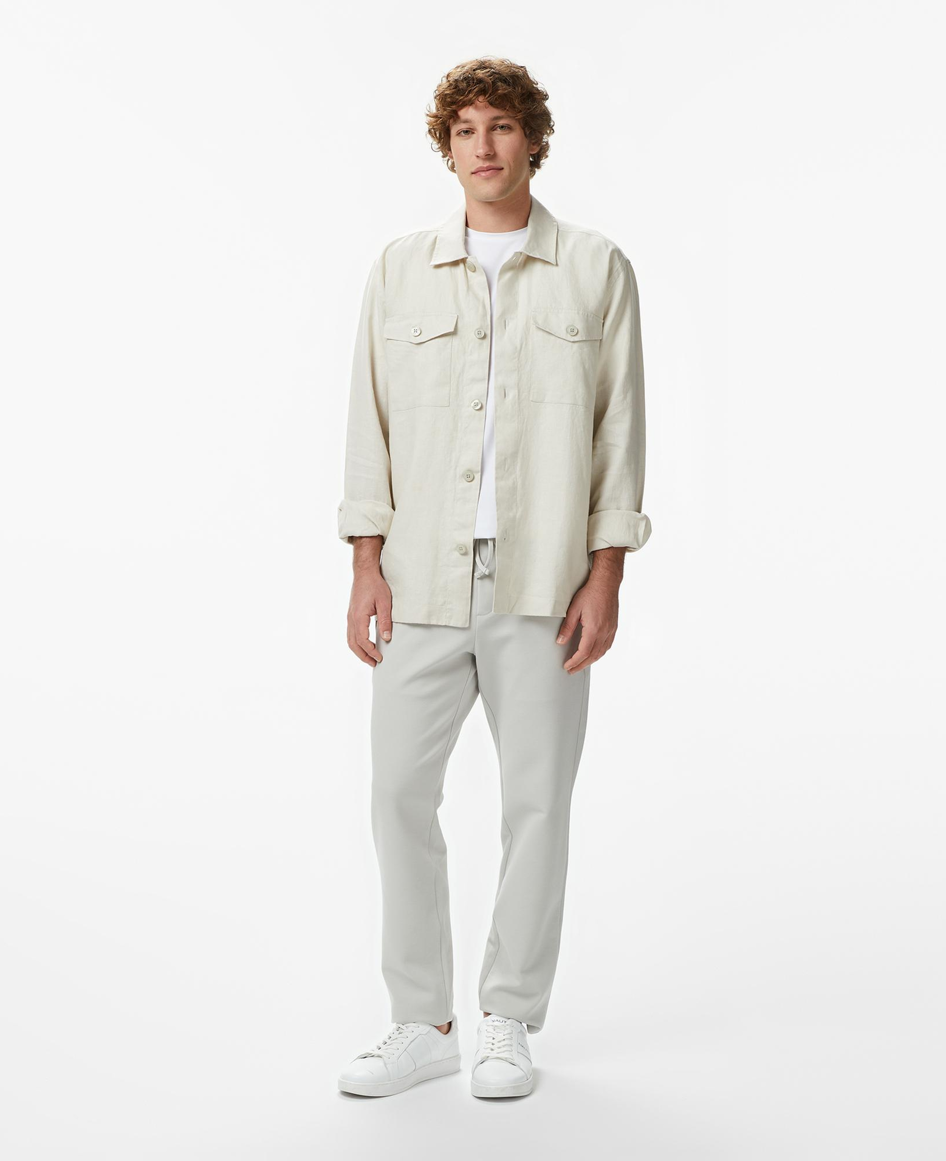 Nautica Erkek Krem Regular Fit Keten Gömlek