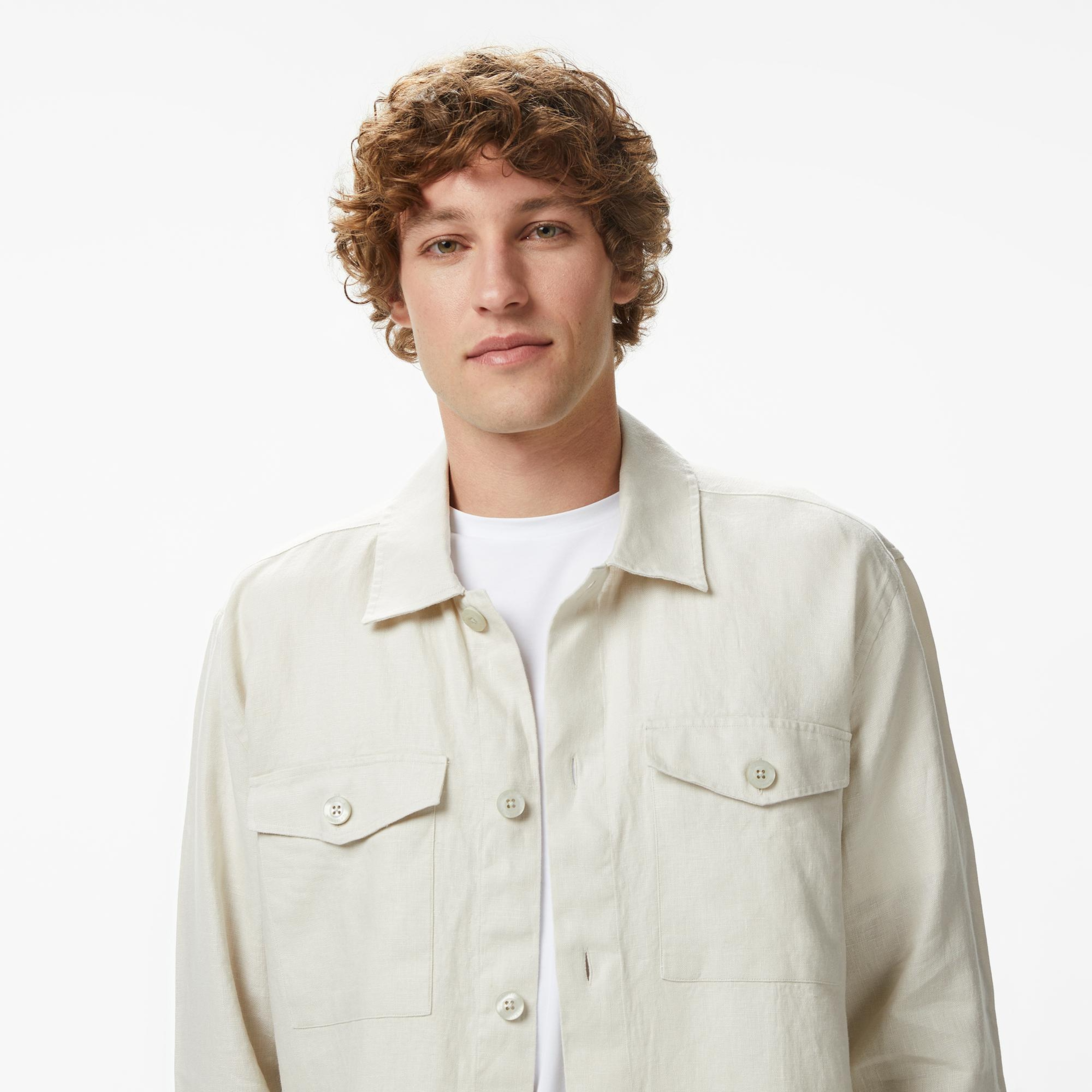 Nautica Erkek Krem Regular Fit Keten Gömlek