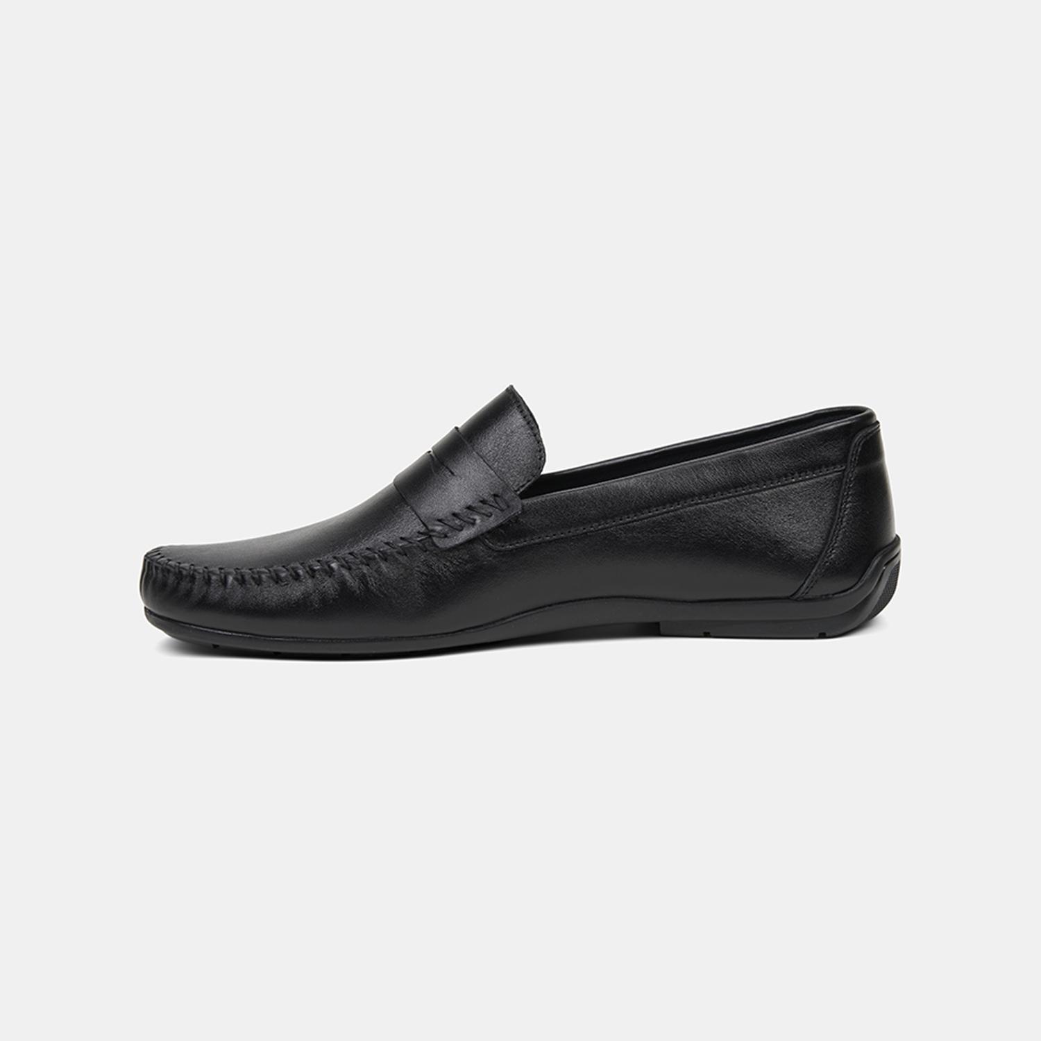 Erkek Siyah Yuvarlak Burun Deri Loafer