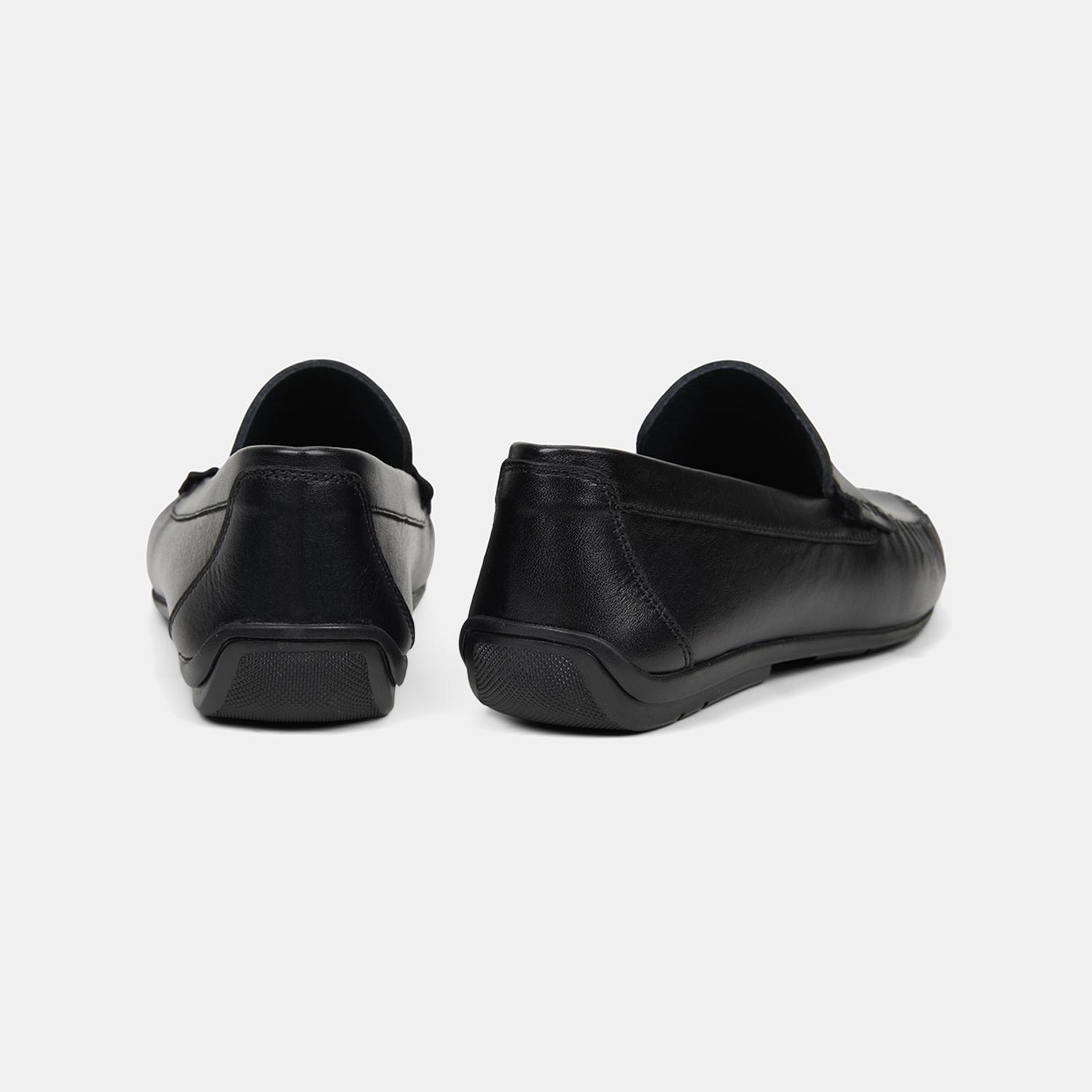 Erkek Siyah Yuvarlak Burun Deri Loafer