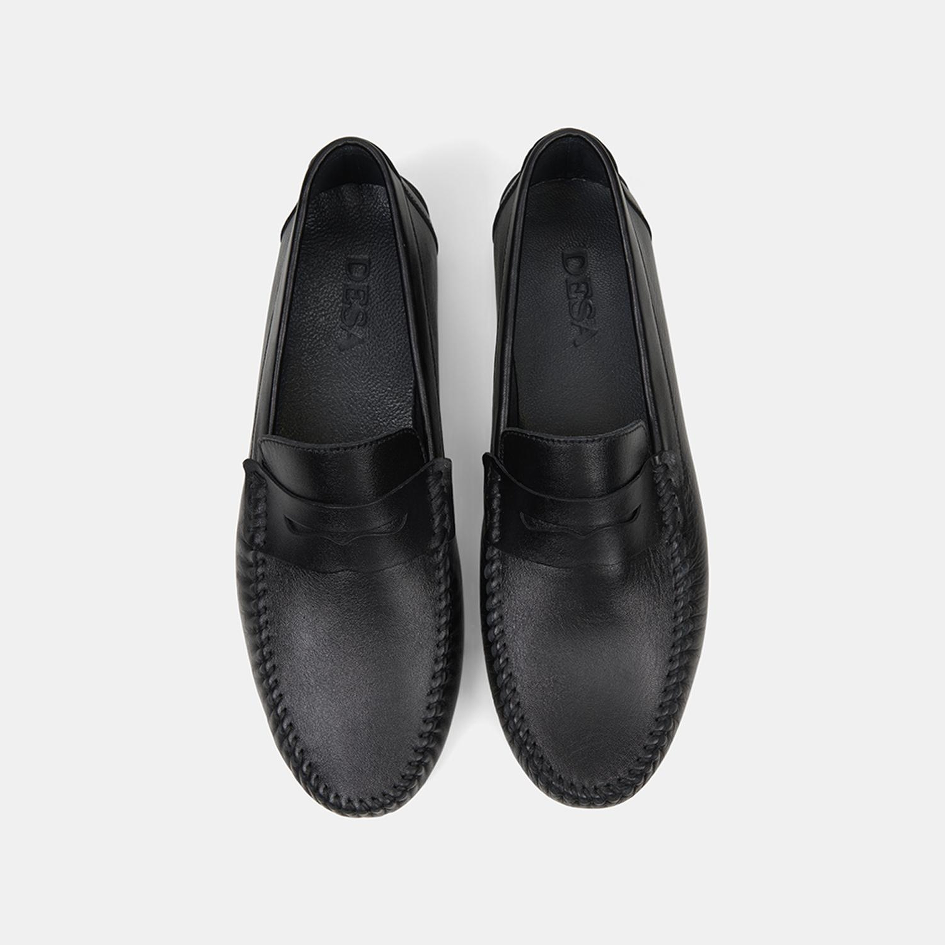 Erkek Siyah Yuvarlak Burun Deri Loafer