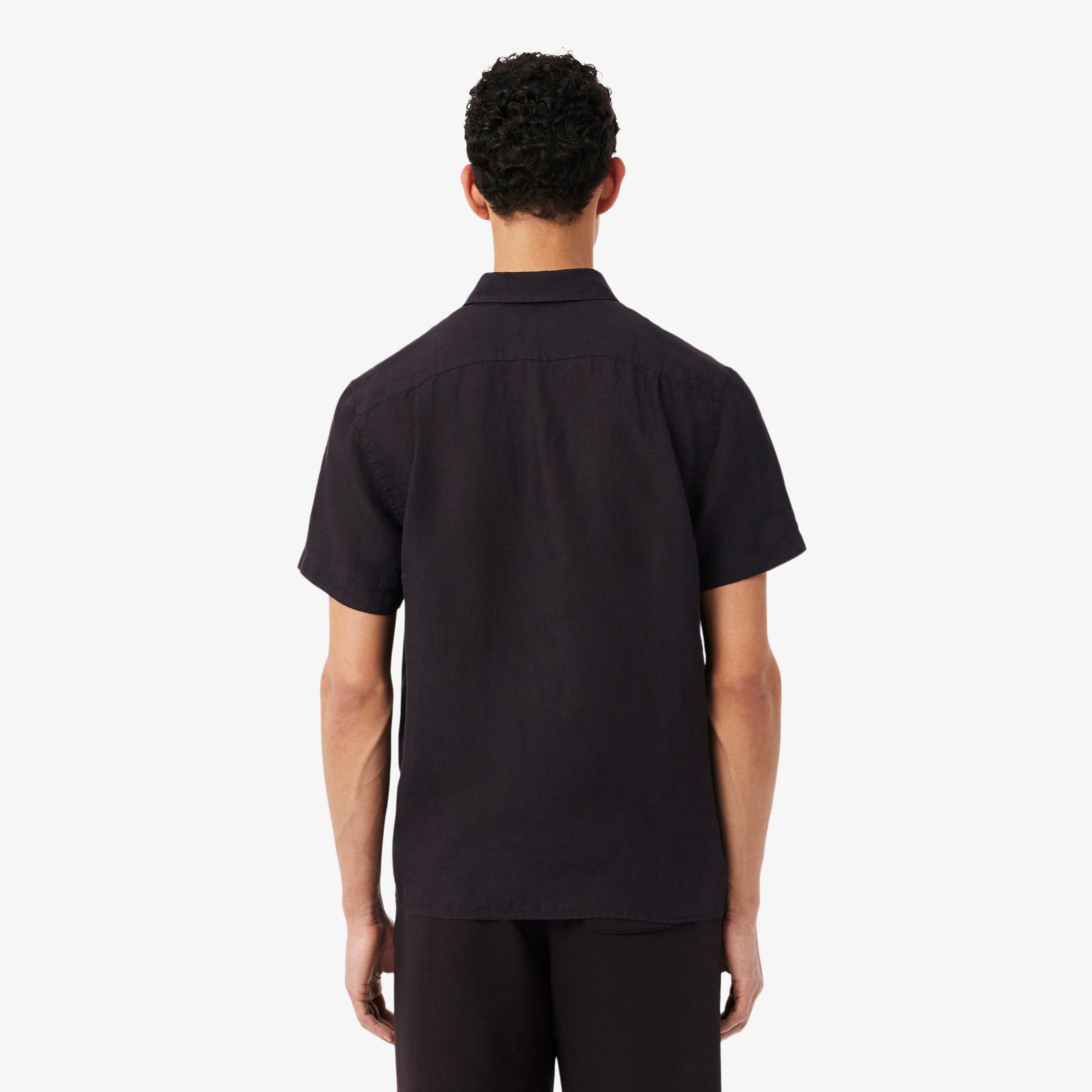 Lacoste Erkek Regular Fit Kısa Kollu Düğmeli Yaka Keten Kahverengi Gömlek