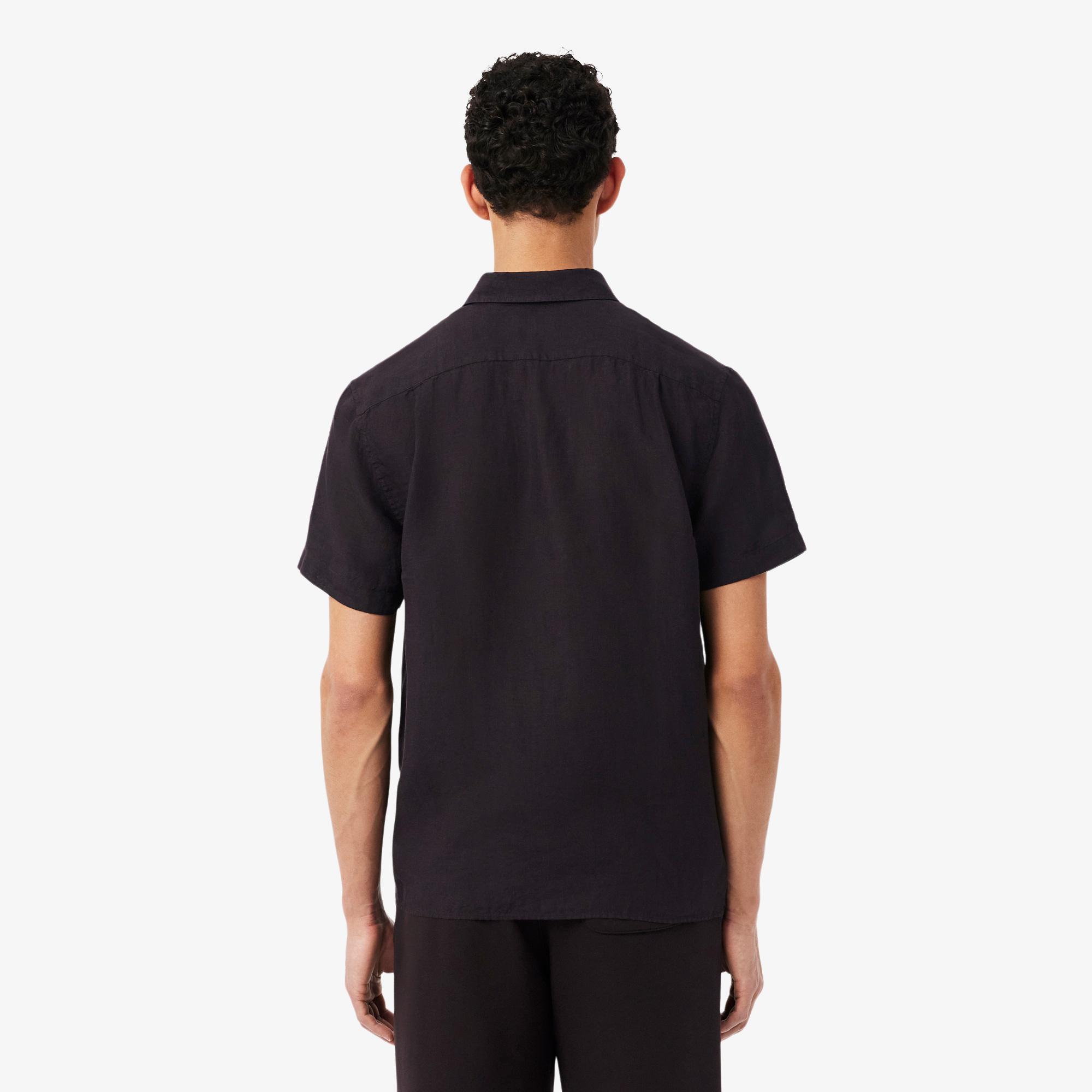 Lacoste Erkek Regular Fit Kısa Kollu Düğmeli Yaka Keten Kahverengi Gömlek