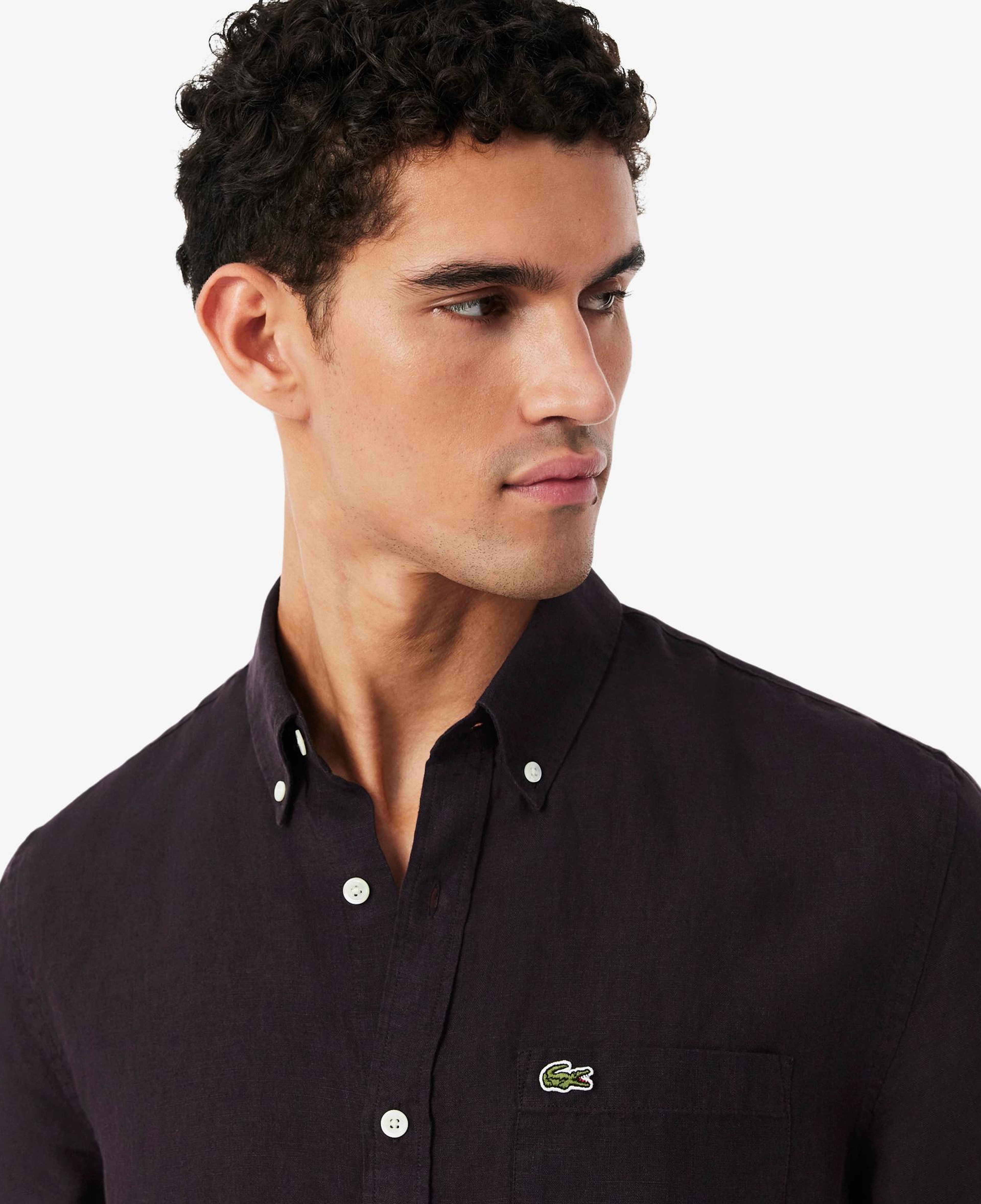 Lacoste Erkek Regular Fit Kısa Kollu Düğmeli Yaka Keten Kahverengi Gömlek