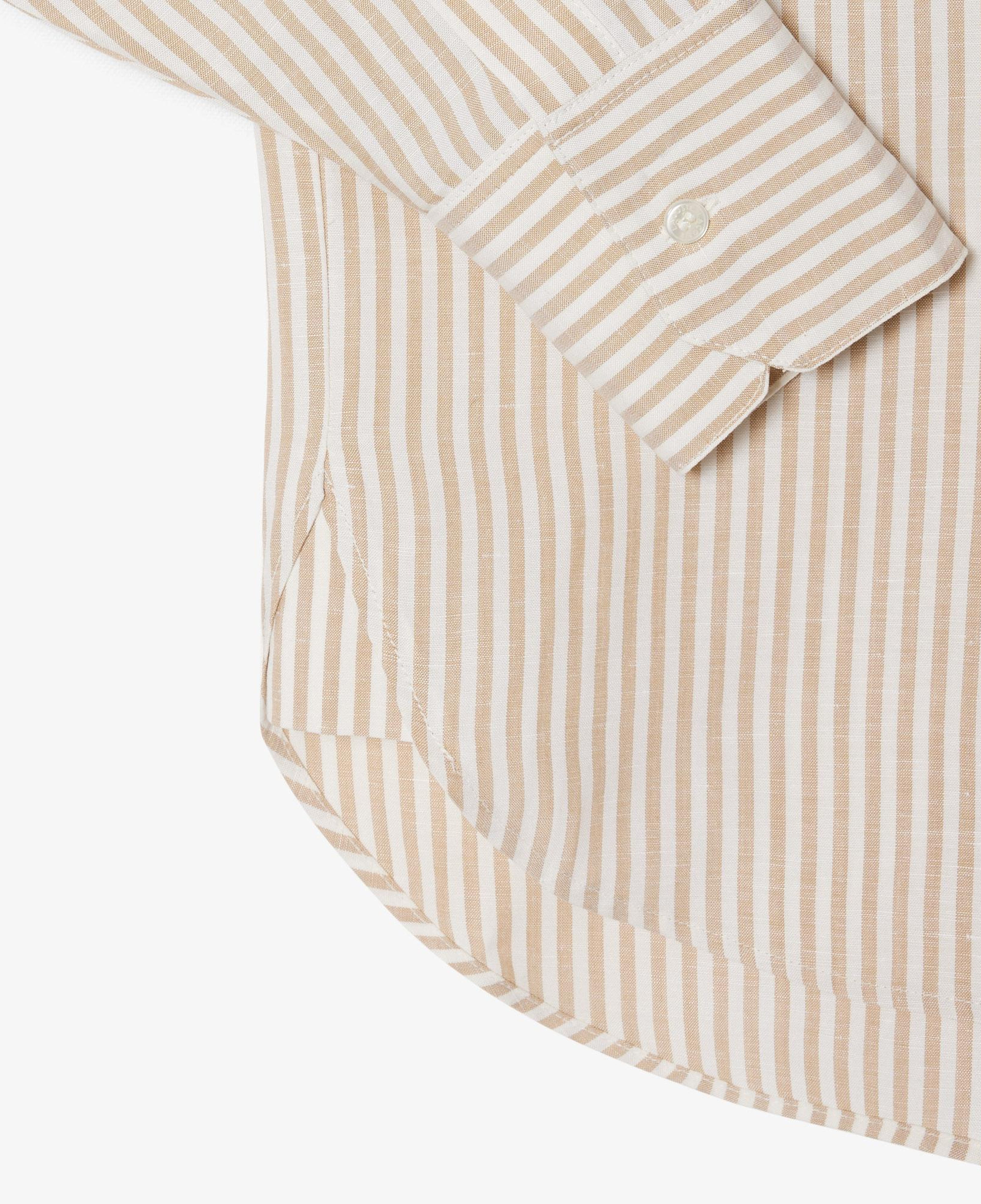 Lacoste Kadın Oversize Fit Çizgili Keten Krem Gömlek