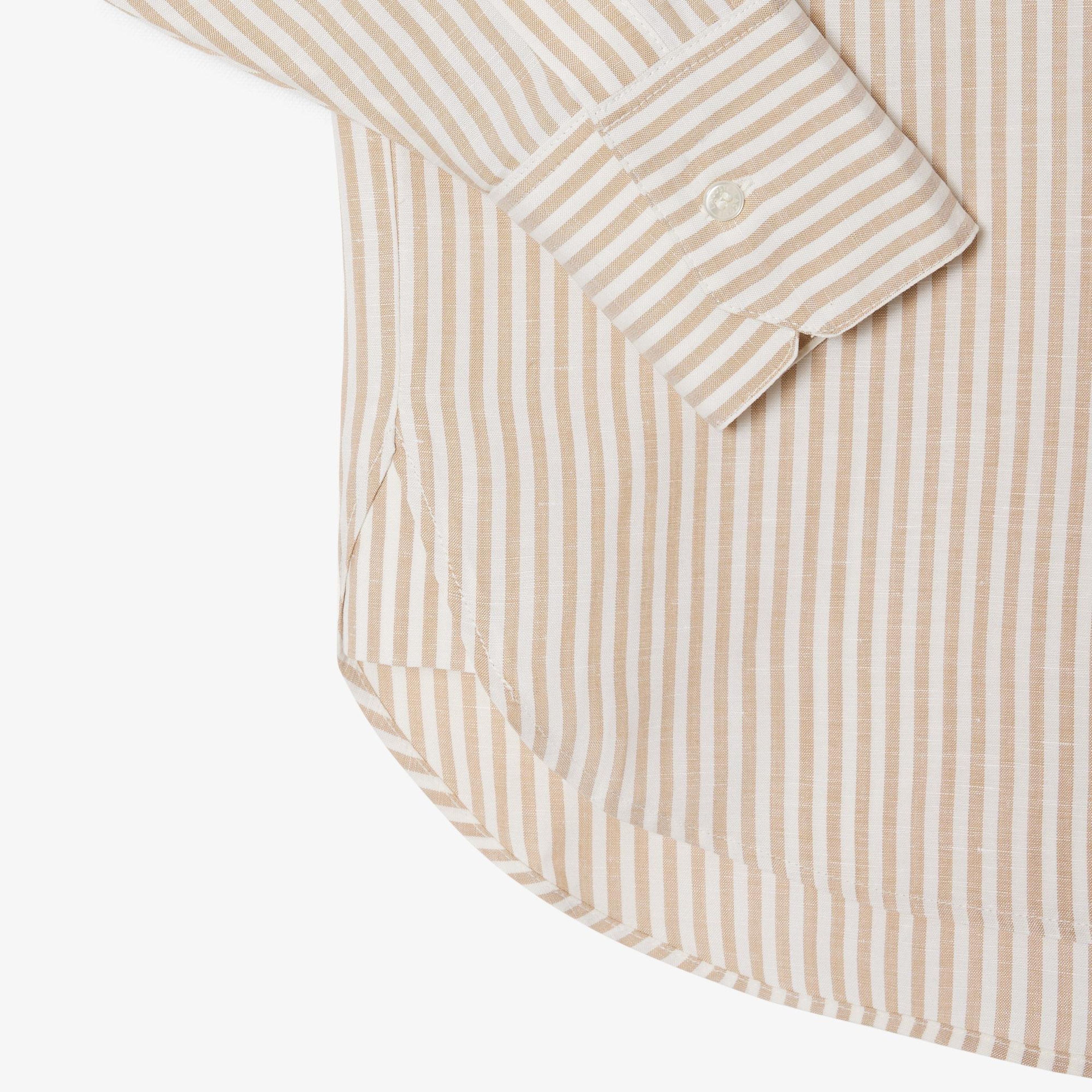 Lacoste Kadın Oversize Fit Çizgili Keten Krem Gömlek