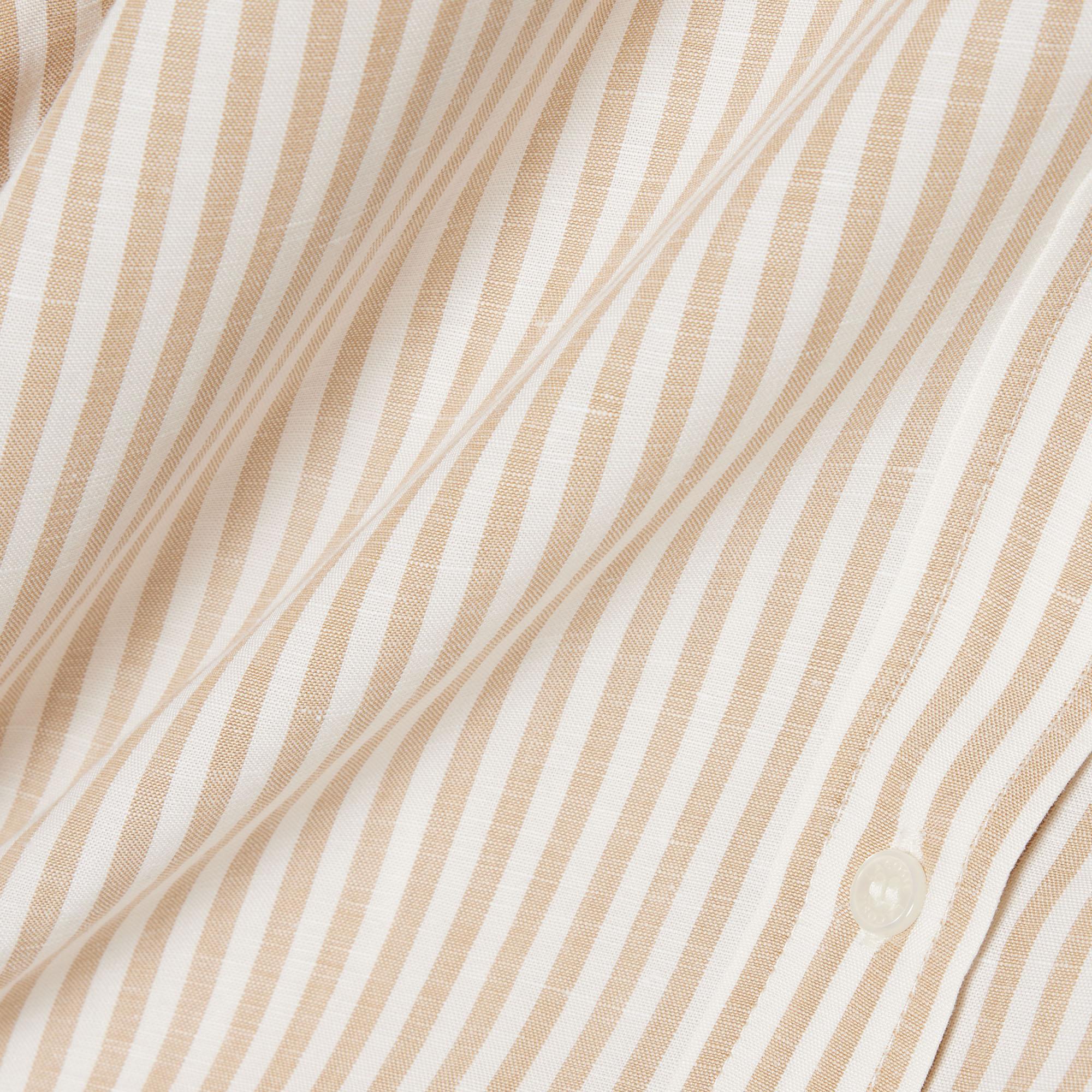 Lacoste Kadın Oversize Fit Çizgili Keten Krem Gömlek