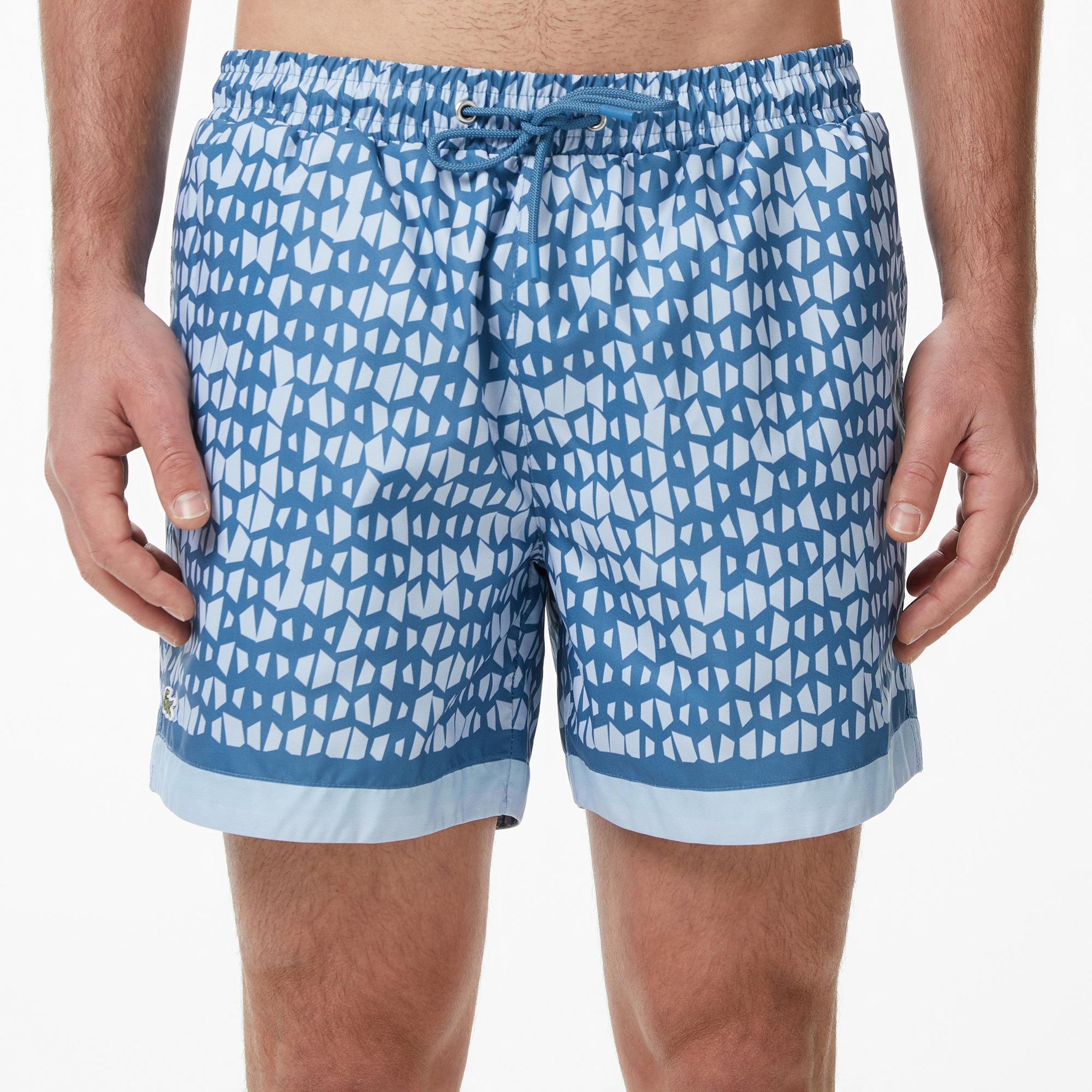 Lacoste Erkek Regular Fit Desenli Mavi Deniz Şortu