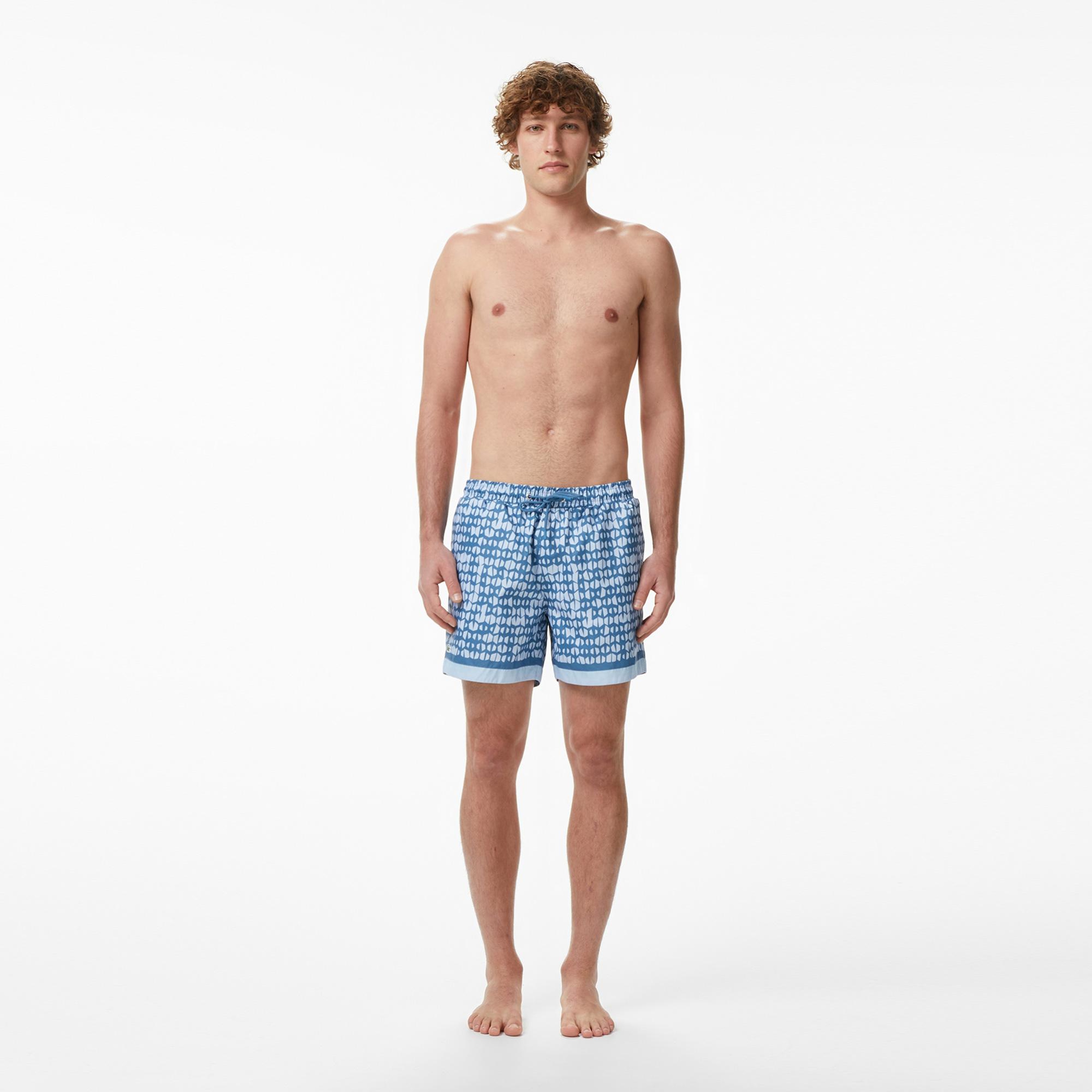 Lacoste Erkek Regular Fit Desenli Mavi Deniz Şortu