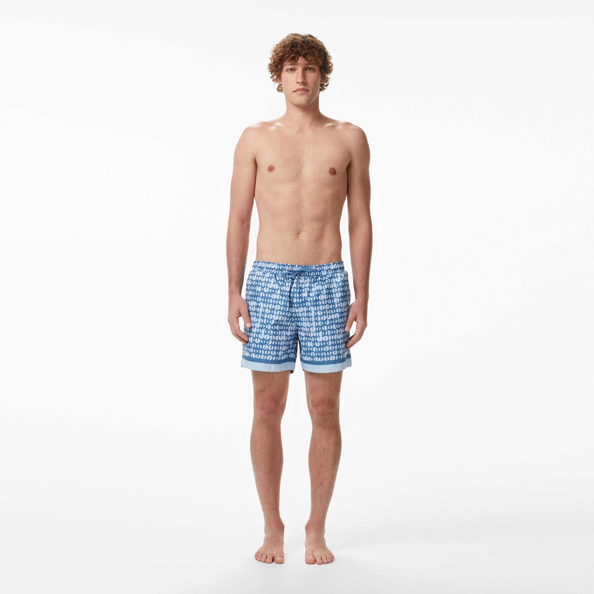 Lacoste Erkek Regular Fit Desenli Mavi Deniz Şortu