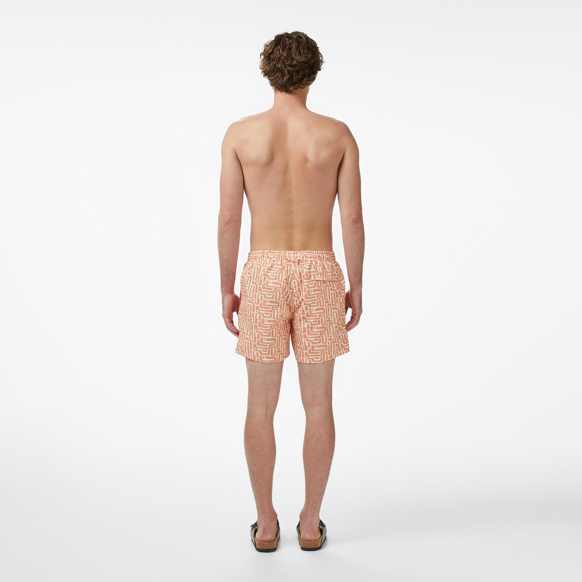 Lacoste Erkek Regular Fit Desenli Turuncu Deniz Şortu
