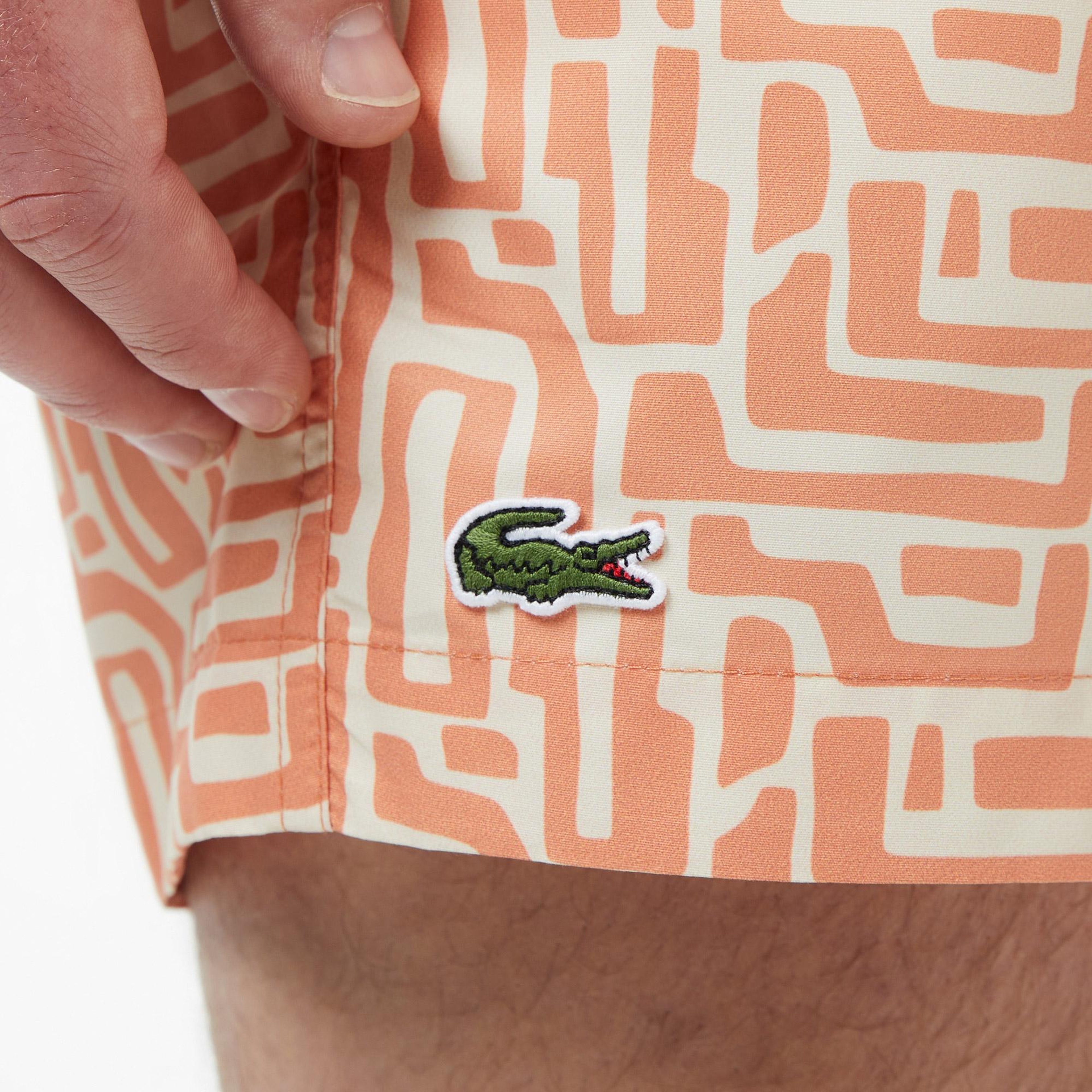 Lacoste Erkek Regular Fit Desenli Turuncu Deniz Şortu