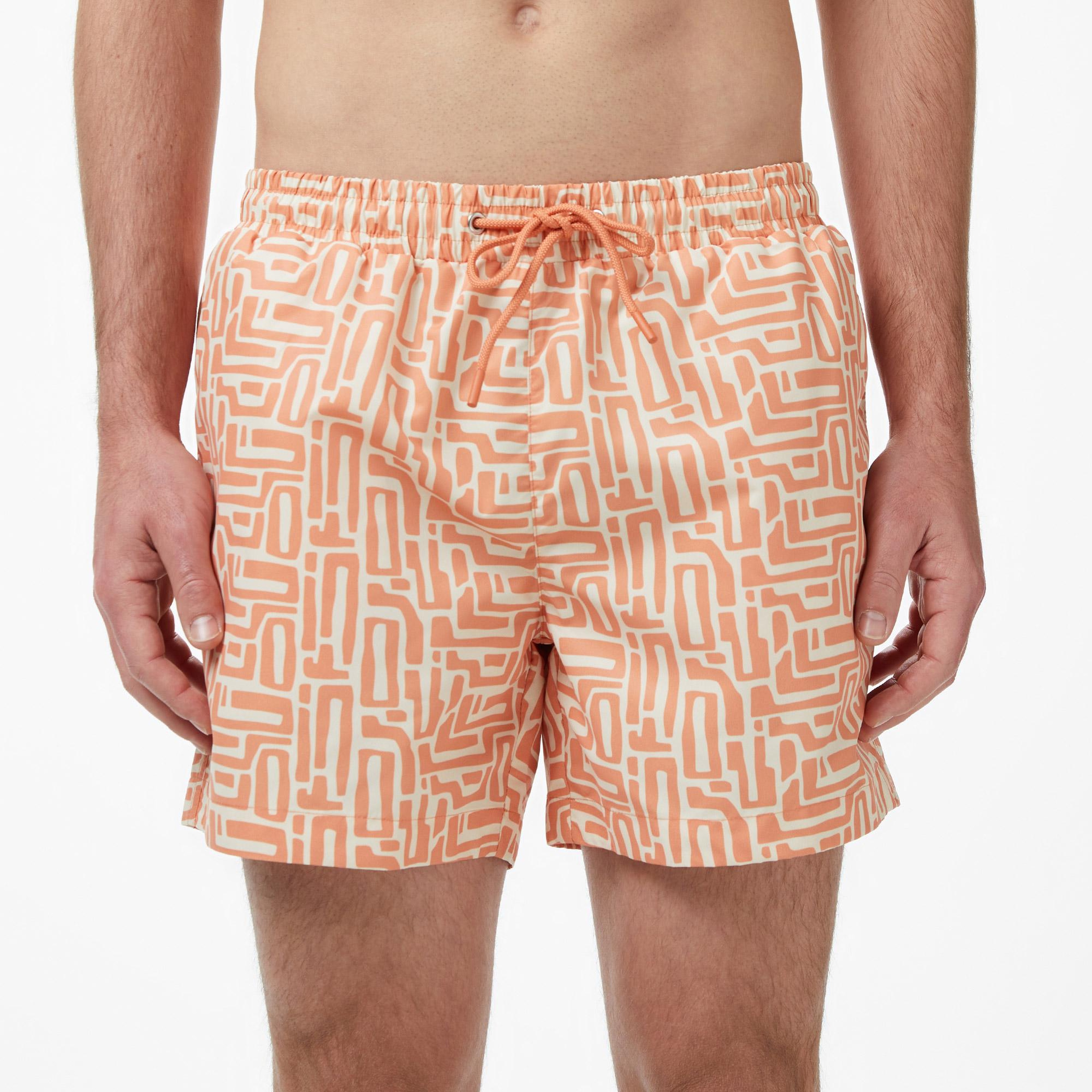Lacoste Erkek Regular Fit Desenli Turuncu Deniz Şortu