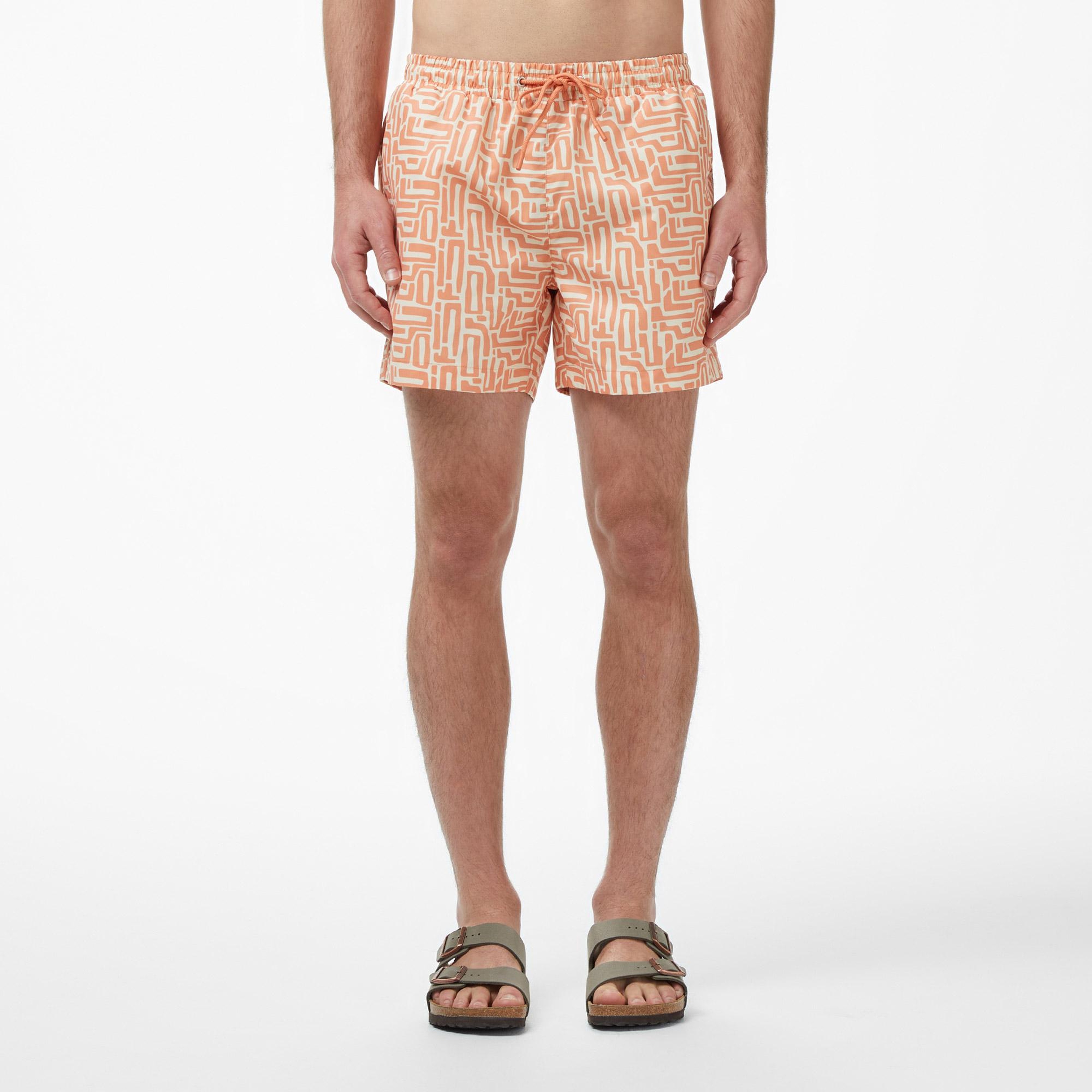Lacoste Erkek Regular Fit Desenli Turuncu Deniz Şortu